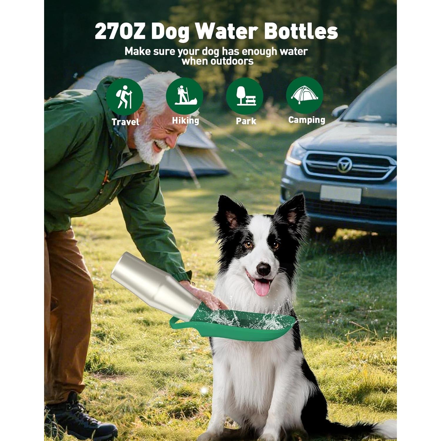 Botella de Agua para Perros PETNF 800 ml Acero Inoxidable Verde
