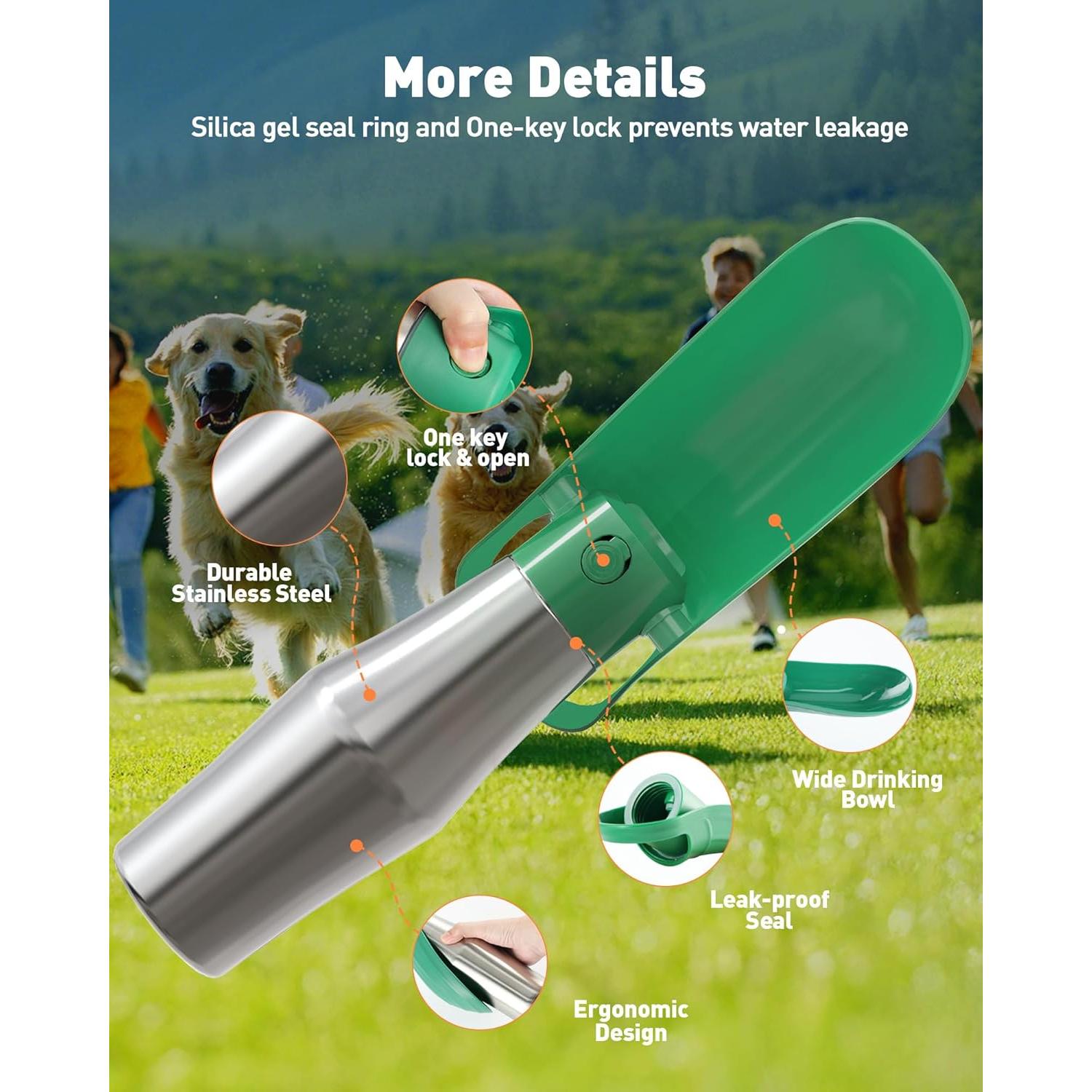 Botella de Agua para Perros PETNF 800 ml Acero Inoxidable Verde