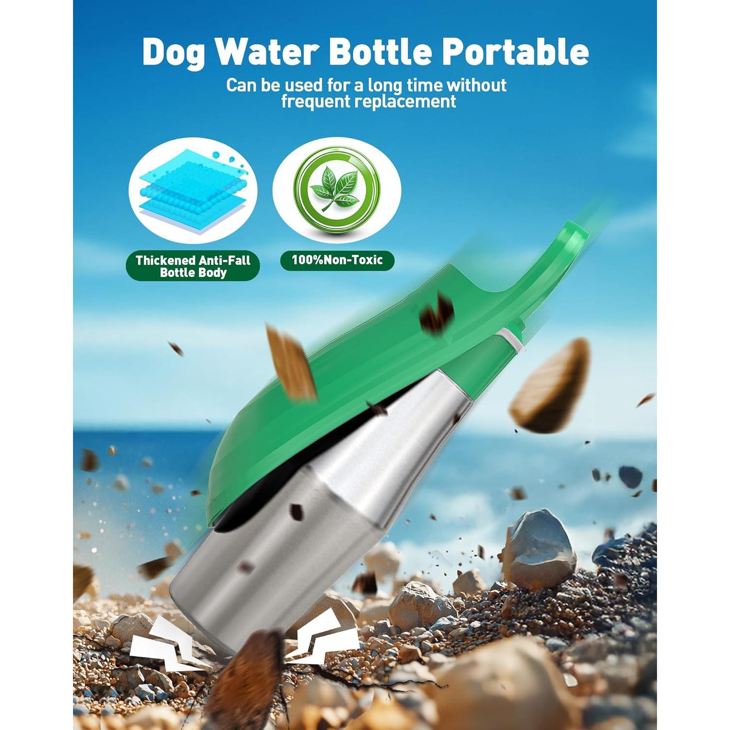 Botella de Agua para Perros PETNF 800 ml Acero Inoxidable Verde