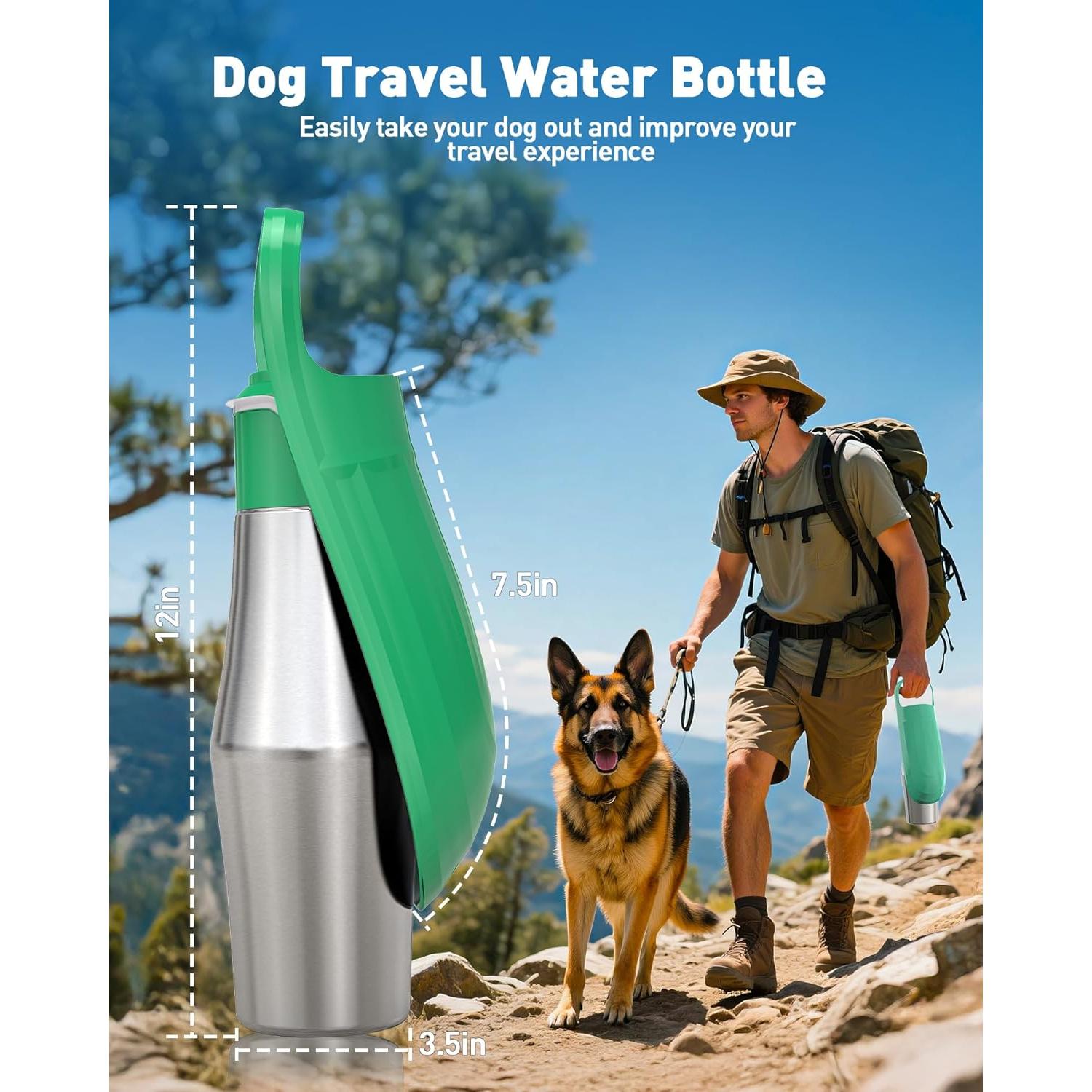 Botella de Agua para Perros PETNF 800 ml Acero Inoxidable Verde