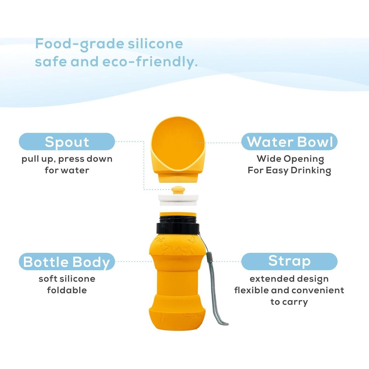 Botella de Agua Plegable para Perros BAOLAI 550ML Naranja