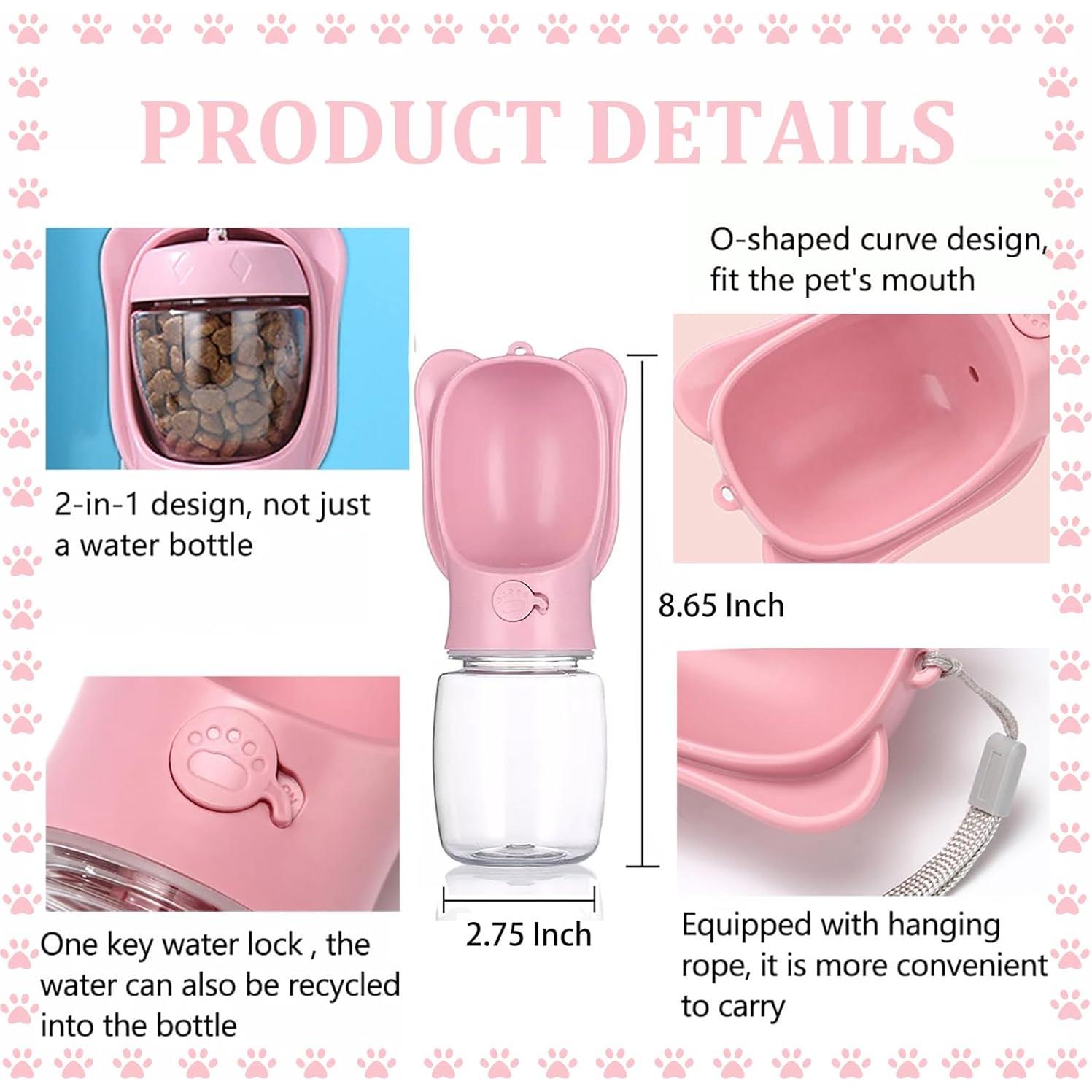 Botella de Agua y Comida para Mascotas Crisque Rosa 350ml