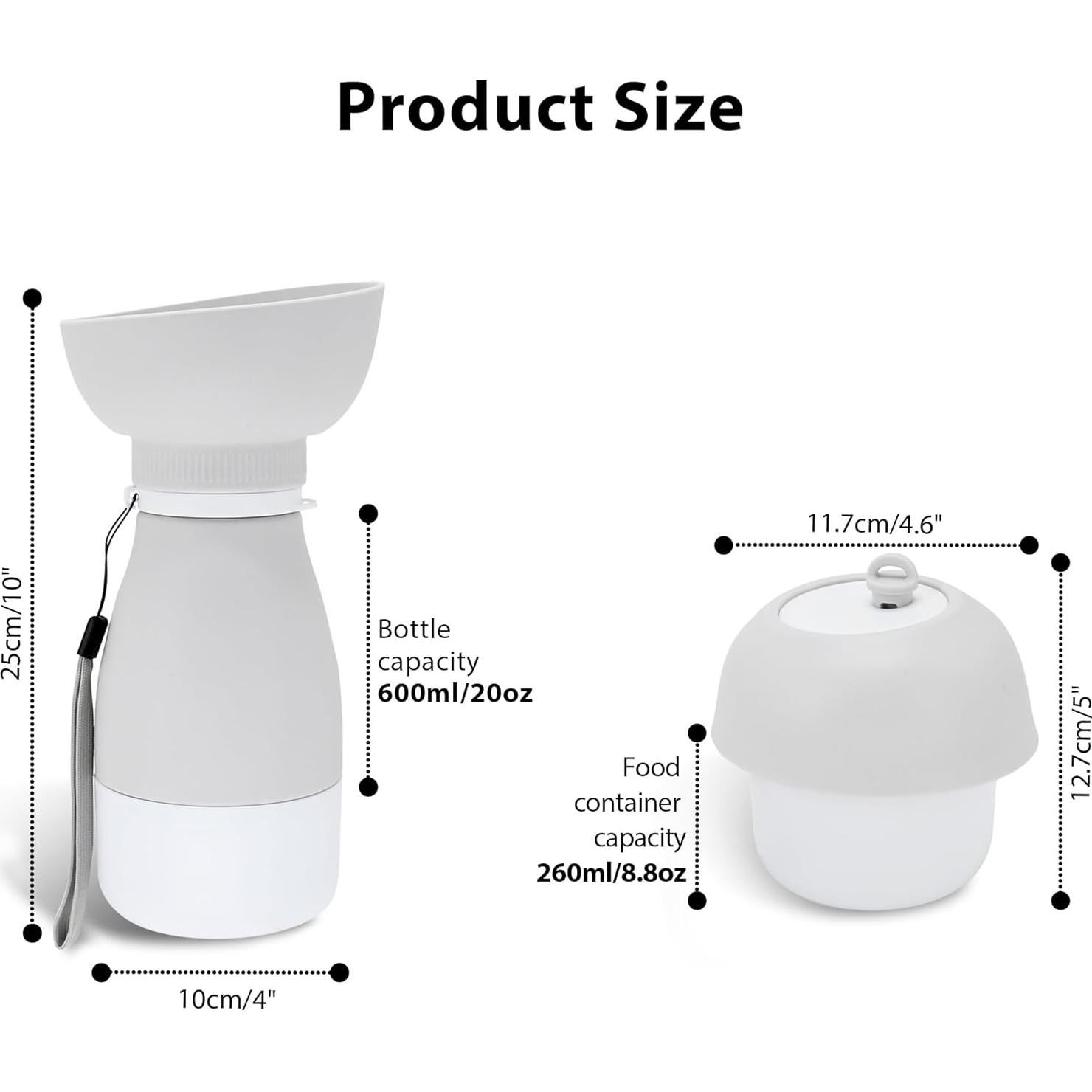 Botella de Agua Portátil PawSailor 591 ml y Tazón 260 ml Gris