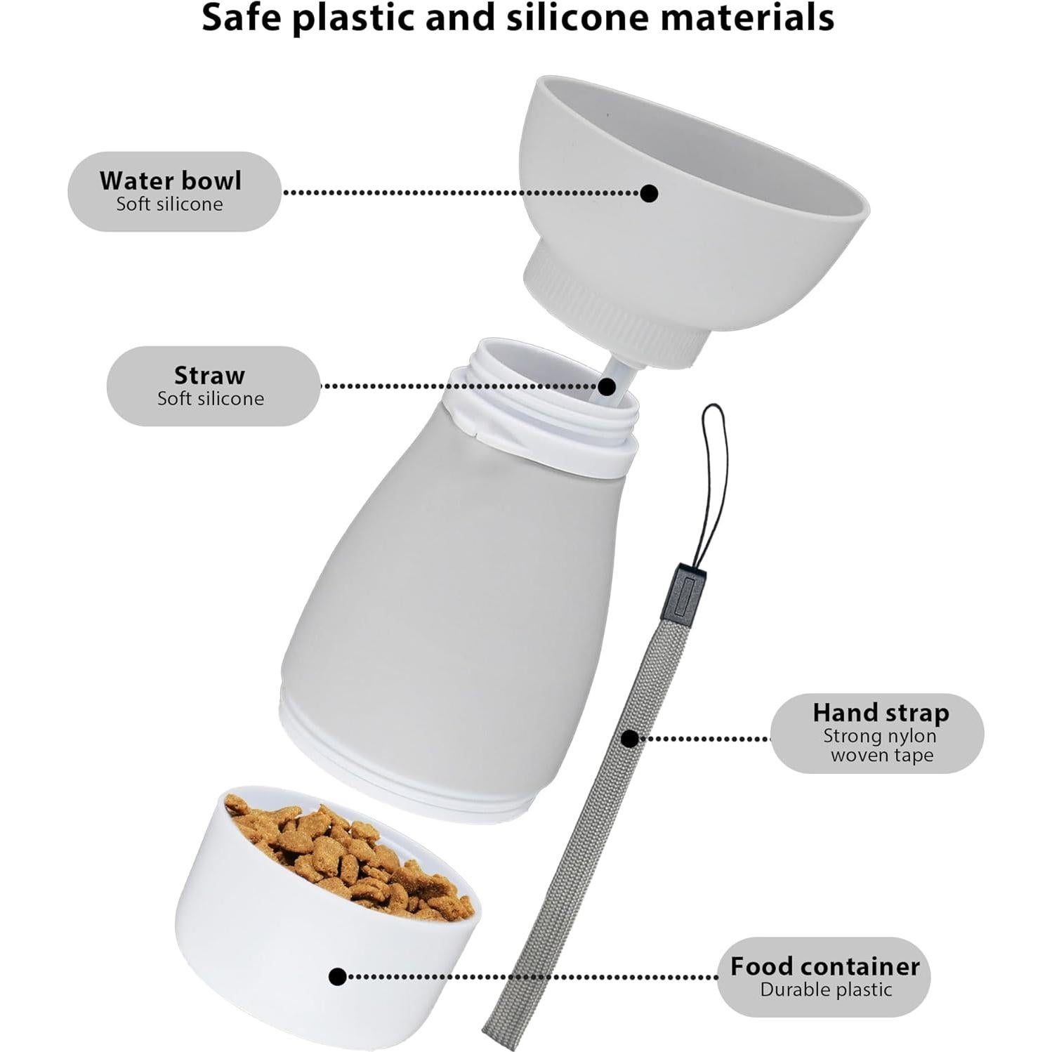 Botella de Agua Portátil PawSailor 591 ml y Tazón 260 ml Gris