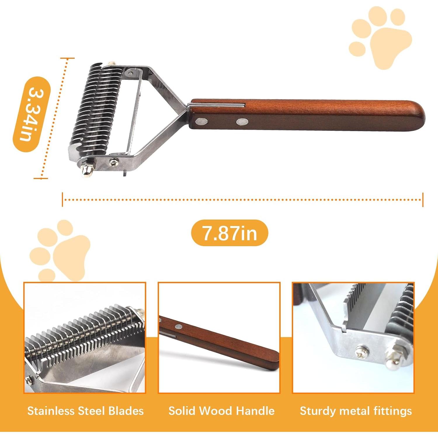 Cepillo Deshedding 2 en 1 MUYG para Gatos y Perros, Mango de Madera