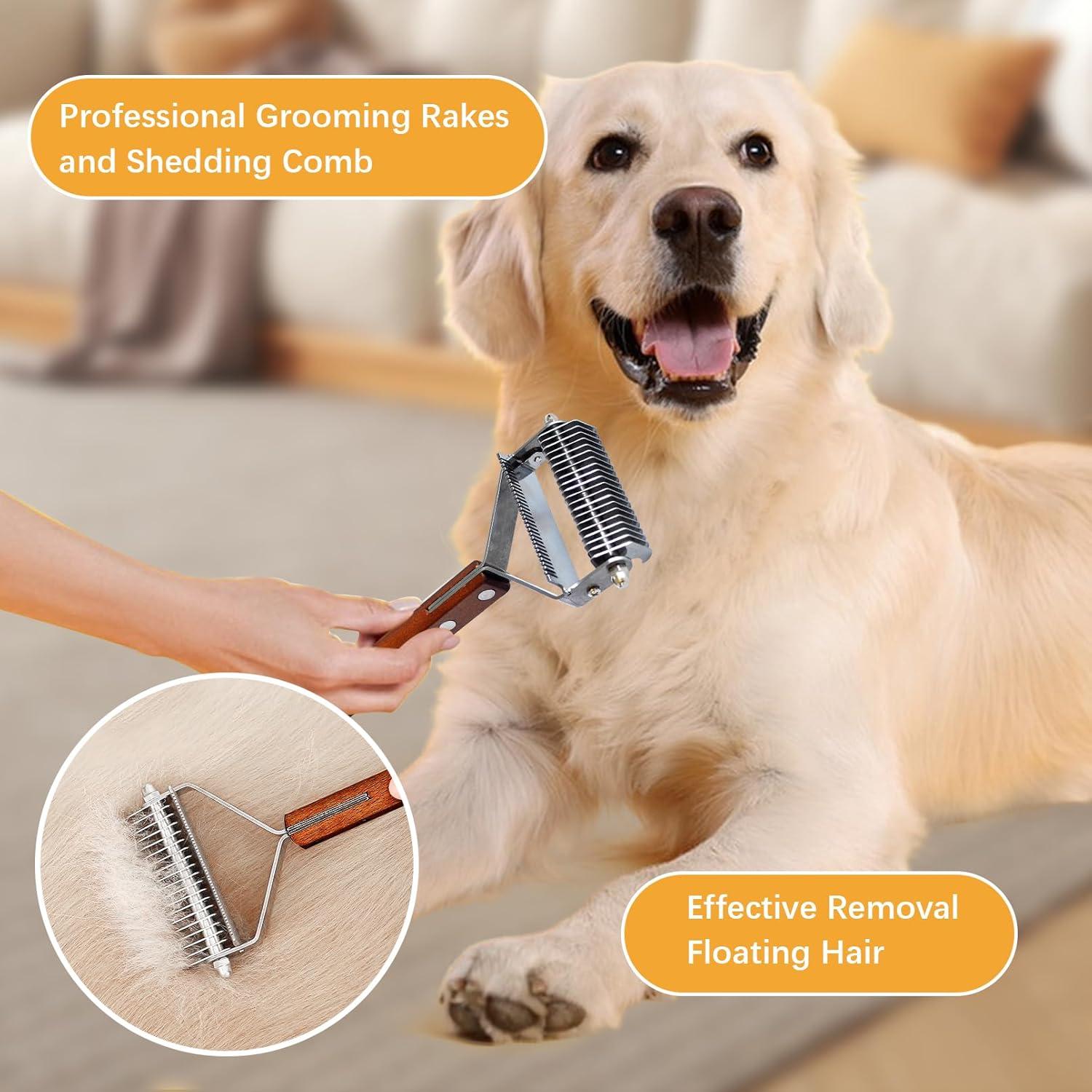 Cepillo Deshedding 2 en 1 MUYG para Gatos y Perros, Mango de Madera