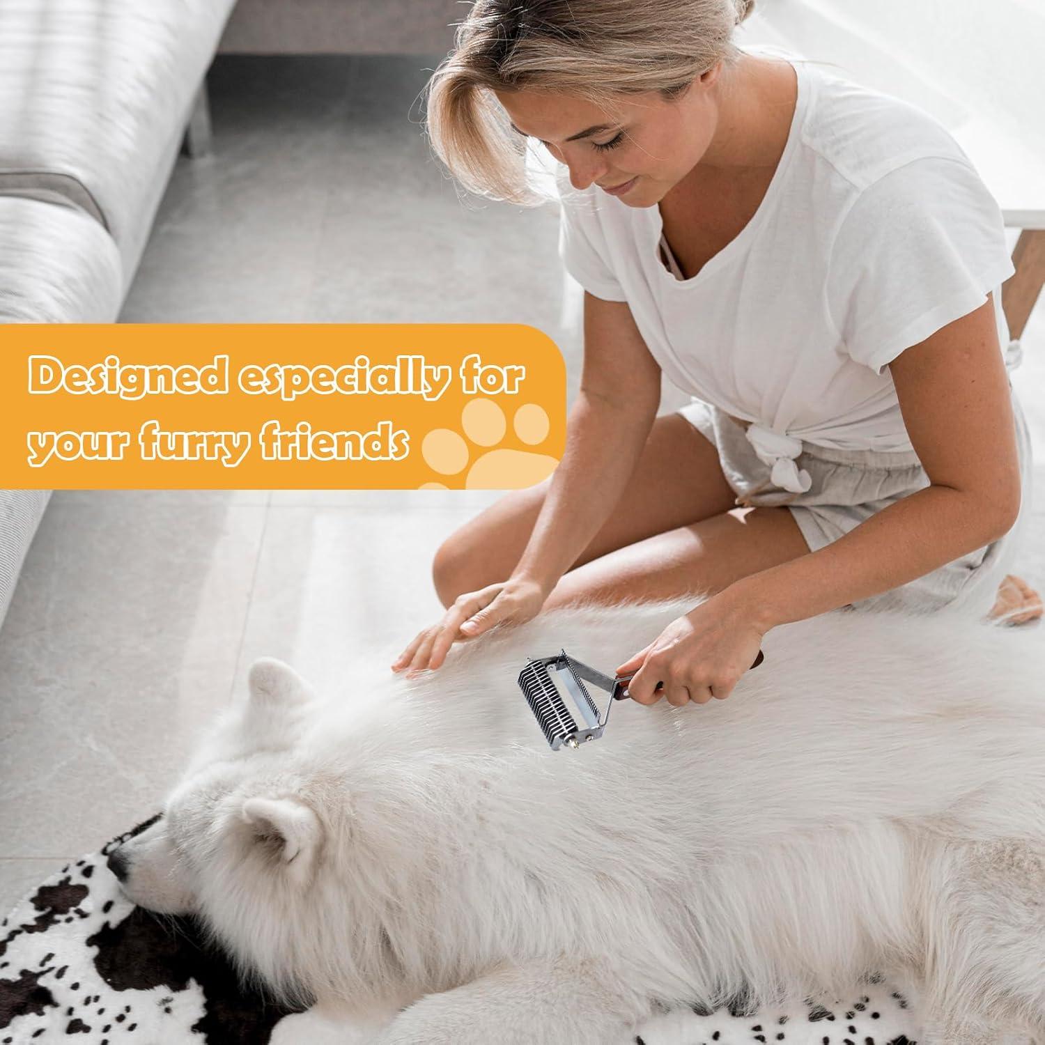 Cepillo Deshedding 2 en 1 MUYG para Gatos y Perros, Mango de Madera