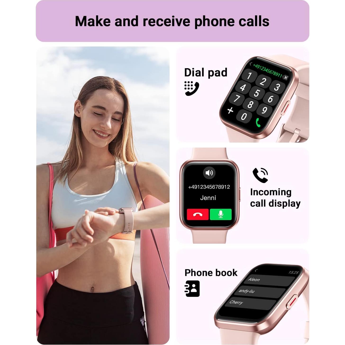 Reloj Inteligente Tensky 1.8" Rosa con Alexa y Fitness