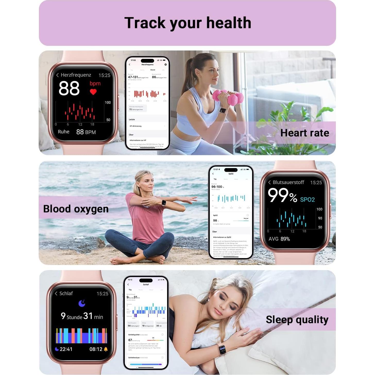 Reloj Inteligente Tensky 1.8" Rosa con Alexa y Fitness