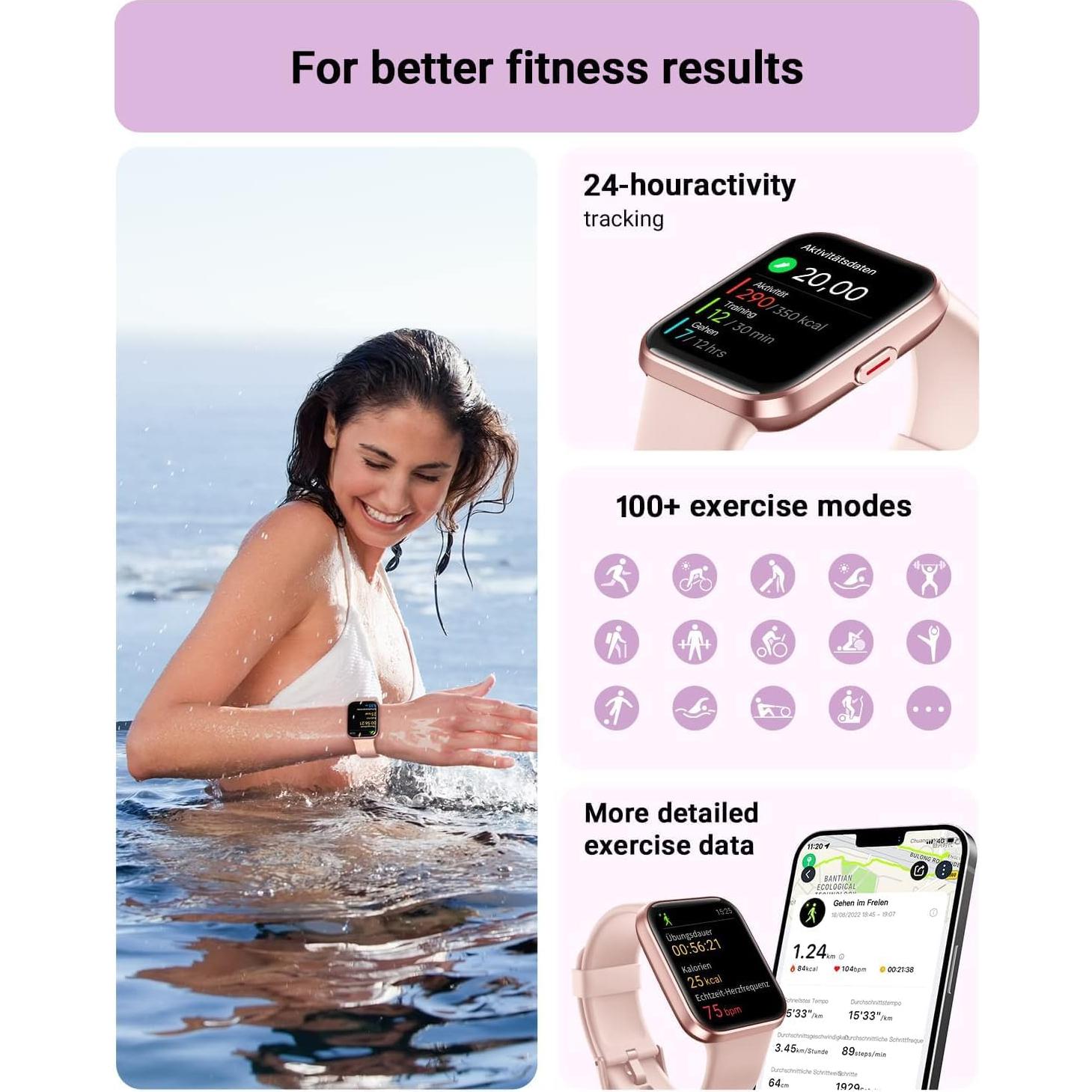 Reloj Inteligente Tensky 1.8" Rosa con Alexa y Fitness