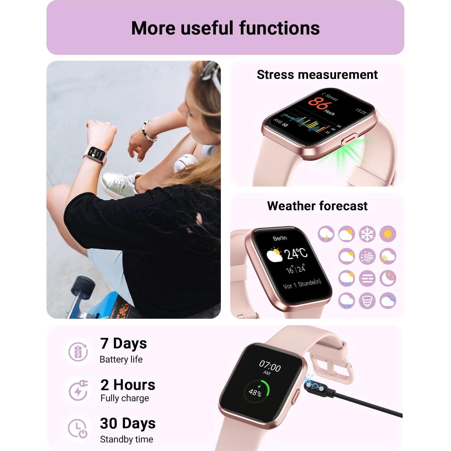 Reloj Inteligente Tensky 1.8" Rosa con Alexa y Fitness