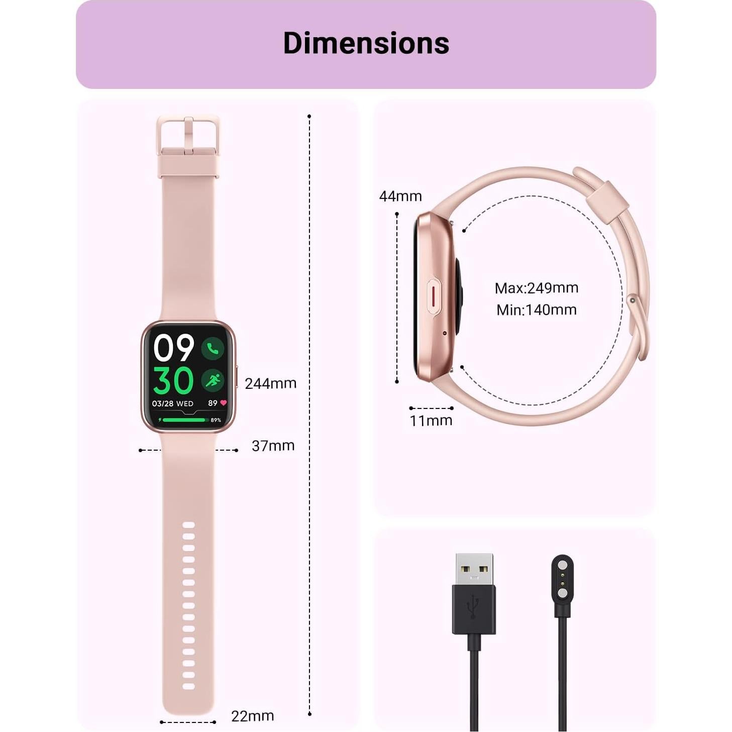 Reloj Inteligente Tensky 1.8" Rosa con Alexa y Fitness