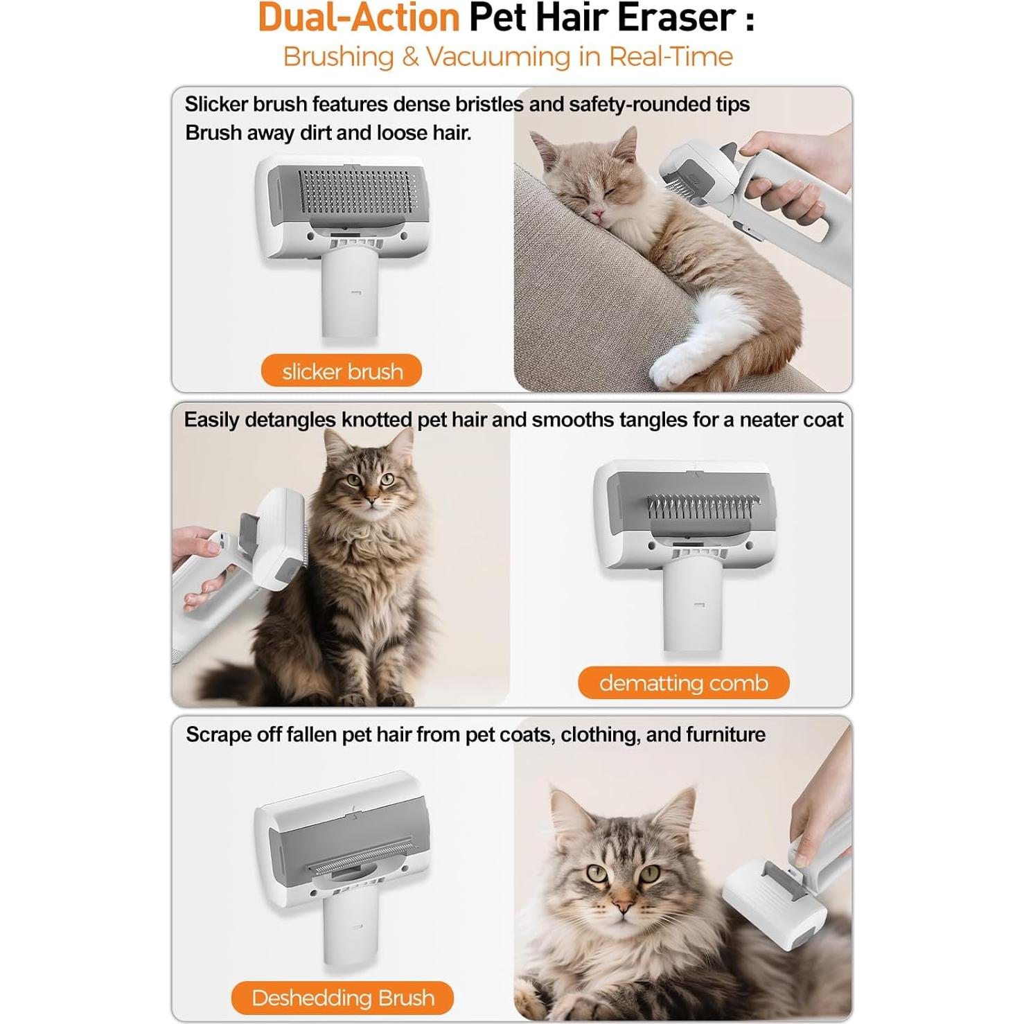 Aspiradora para Mascotas Tutn 2-en-1 con Cepillo Deshedding