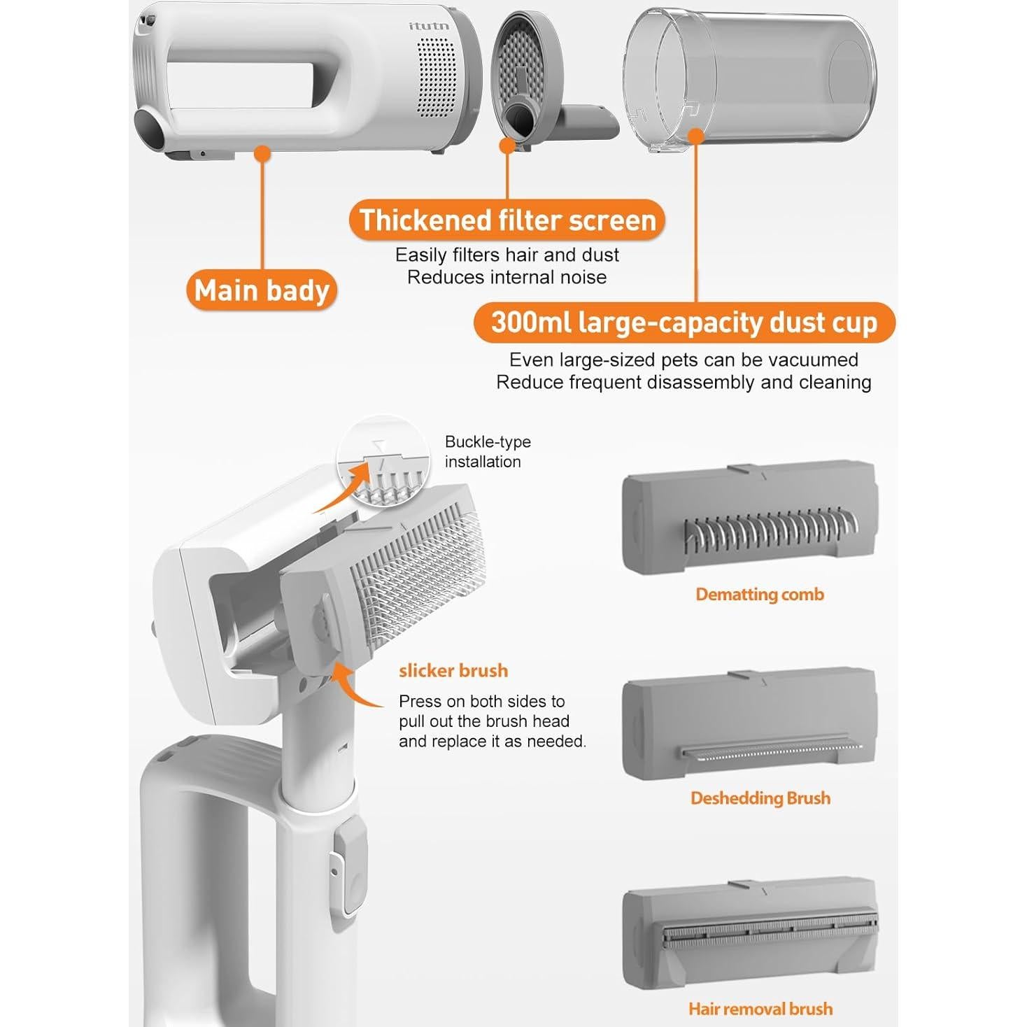 Aspiradora para Mascotas Tutn 2-en-1 con Cepillo Deshedding