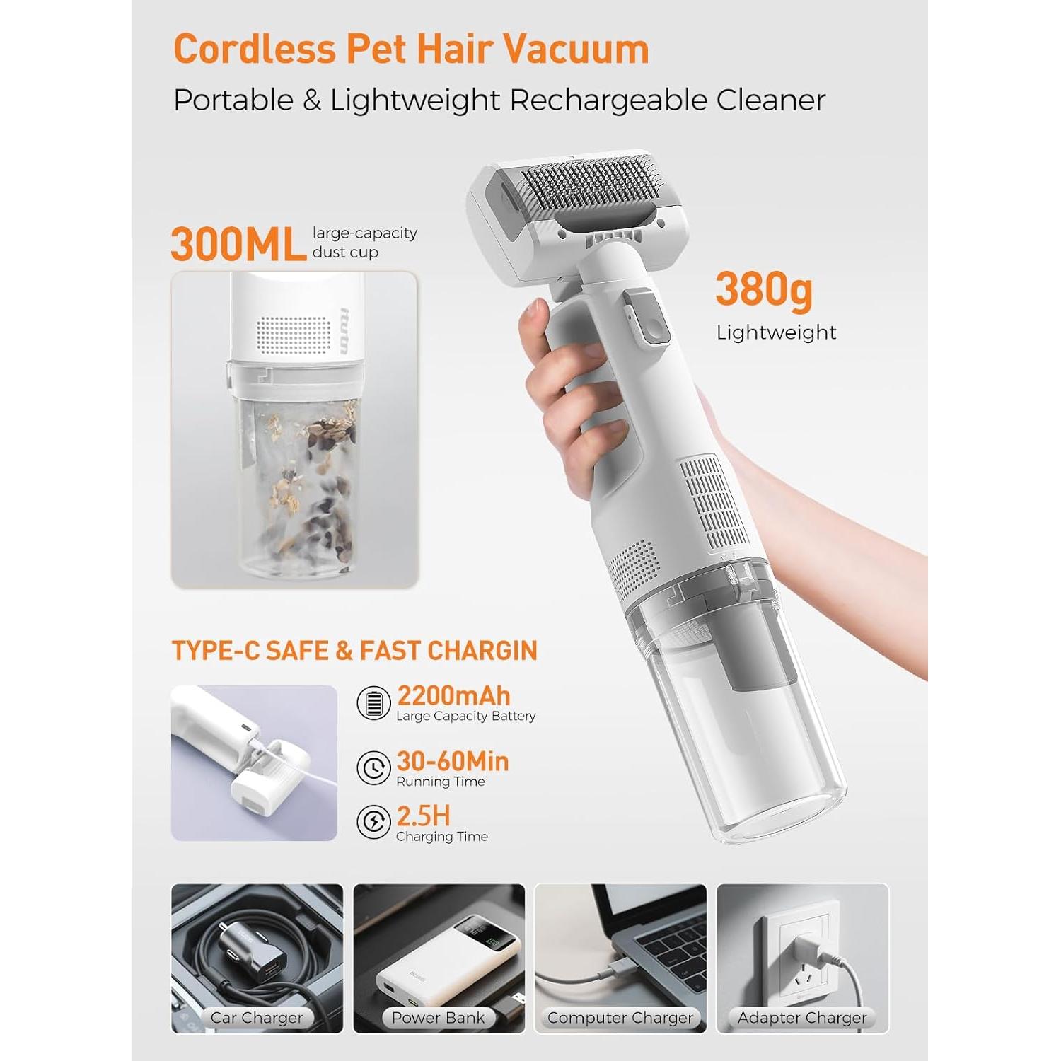 Aspiradora para Mascotas Tutn 2-en-1 con Cepillo Deshedding