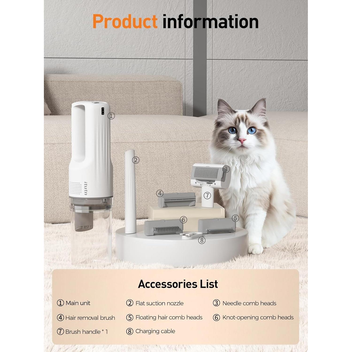 Aspiradora para Mascotas Tutn 2-en-1 con Cepillo Deshedding