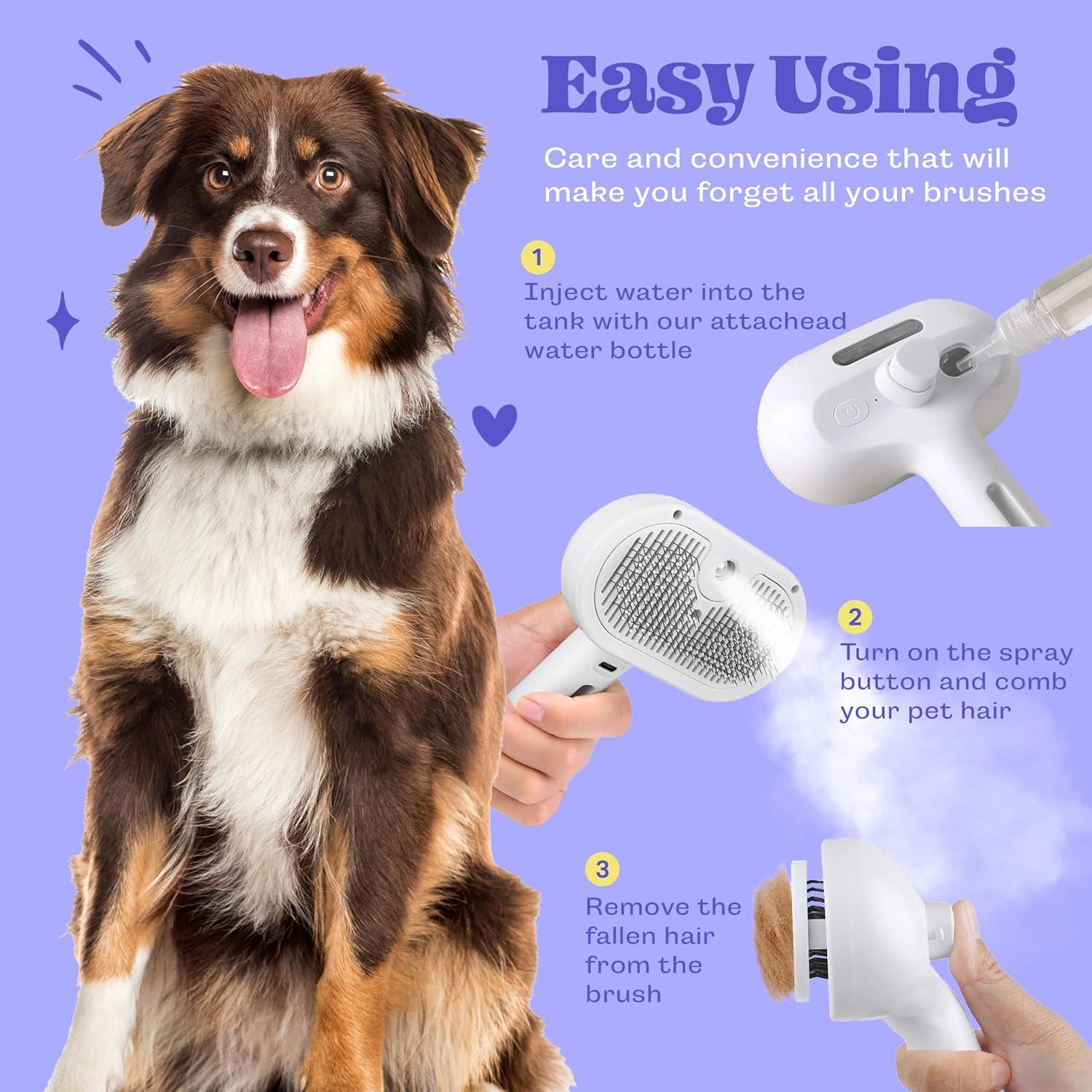 Cepillo de Vapor Recargable FONSUFA 3 en 1 para Gatos y Perros