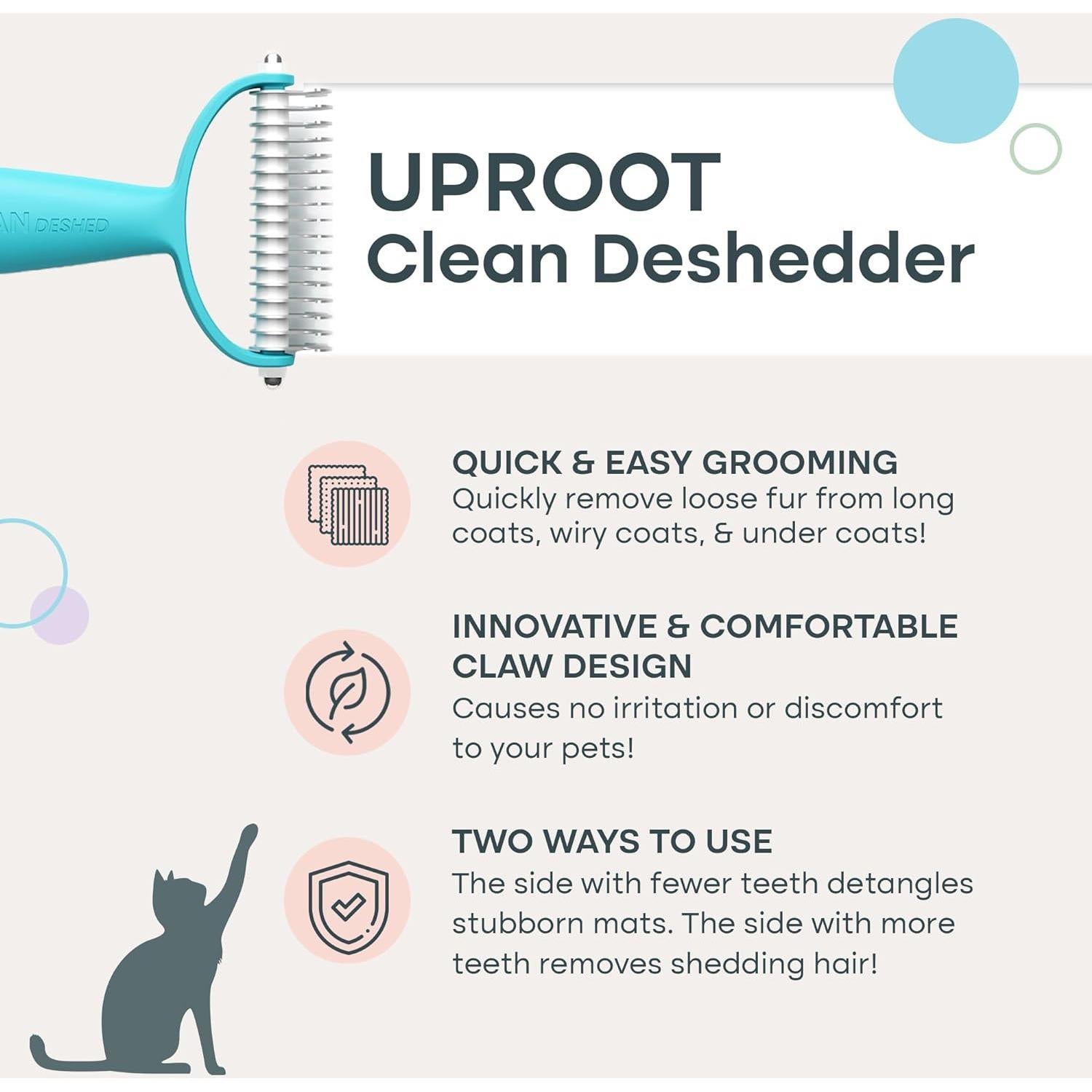 Rastrillo Deshedding Uproot para Perros y Gatos - Cepillo 2 en 1