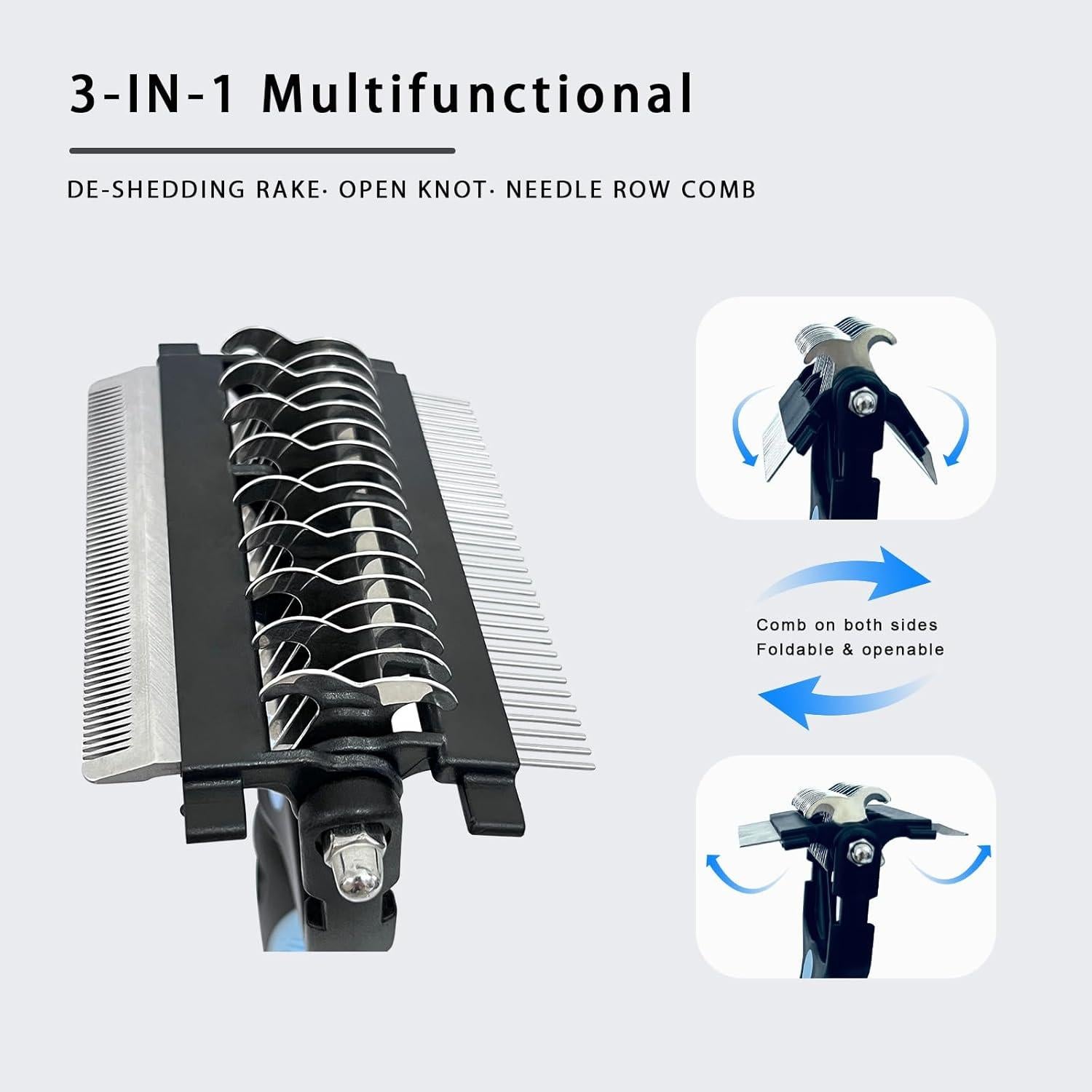 Cepillo 3-en-1 KVEXLIM para Perros y Gatos - Doble Cara, Acero Inoxidable