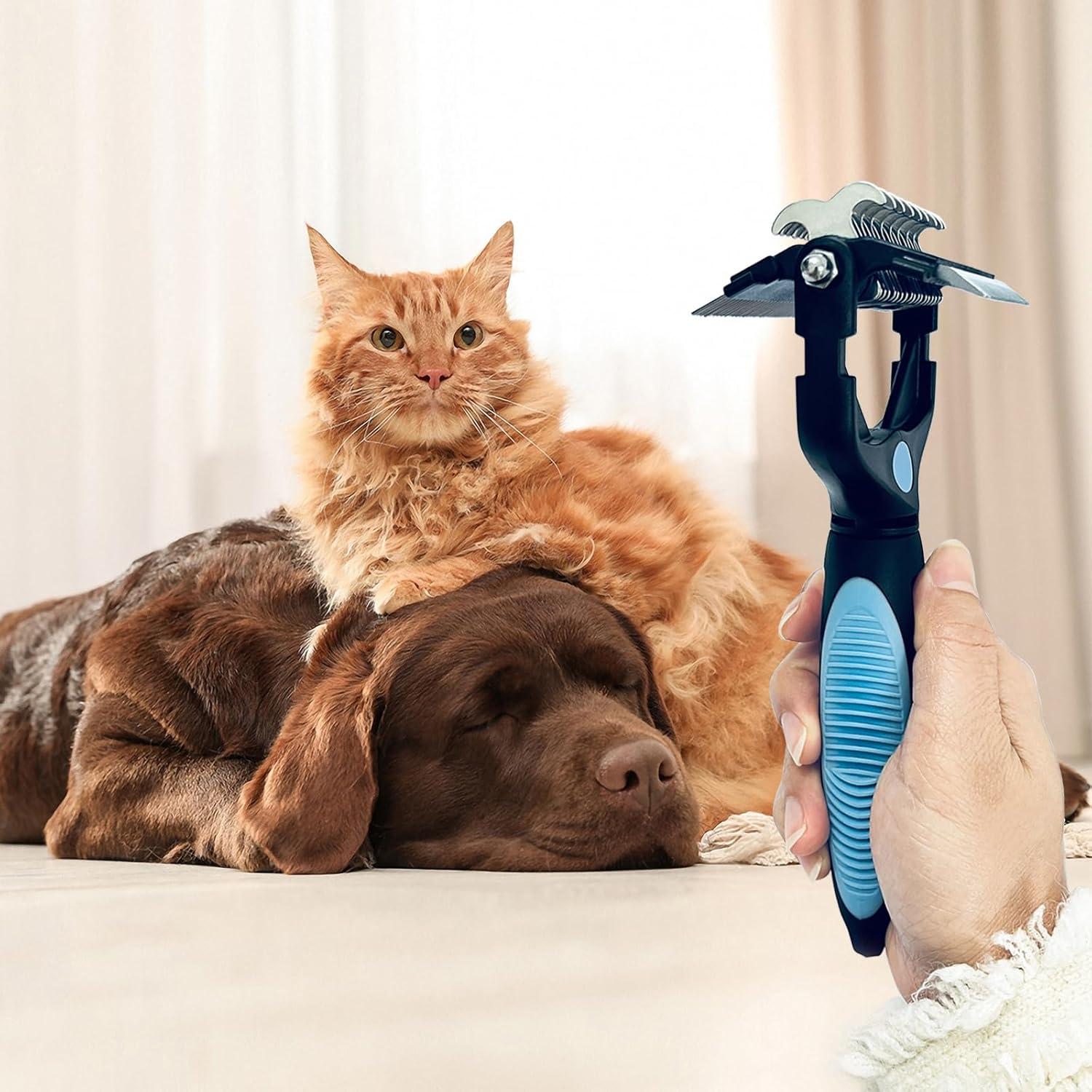 Cepillo 3-en-1 KVEXLIM para Perros y Gatos - Doble Cara, Acero Inoxidable