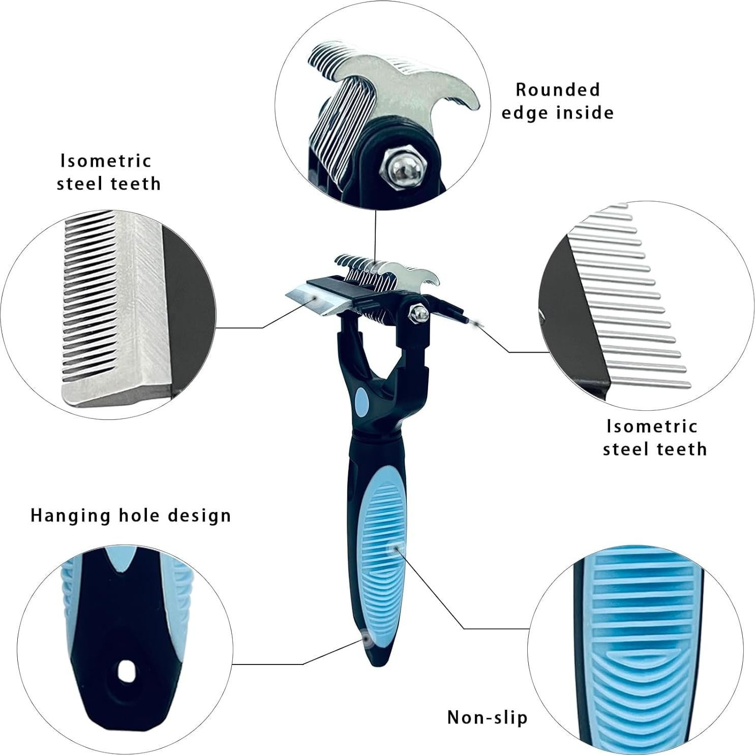 Cepillo 3-en-1 KVEXLIM para Perros y Gatos - Doble Cara, Acero Inoxidable