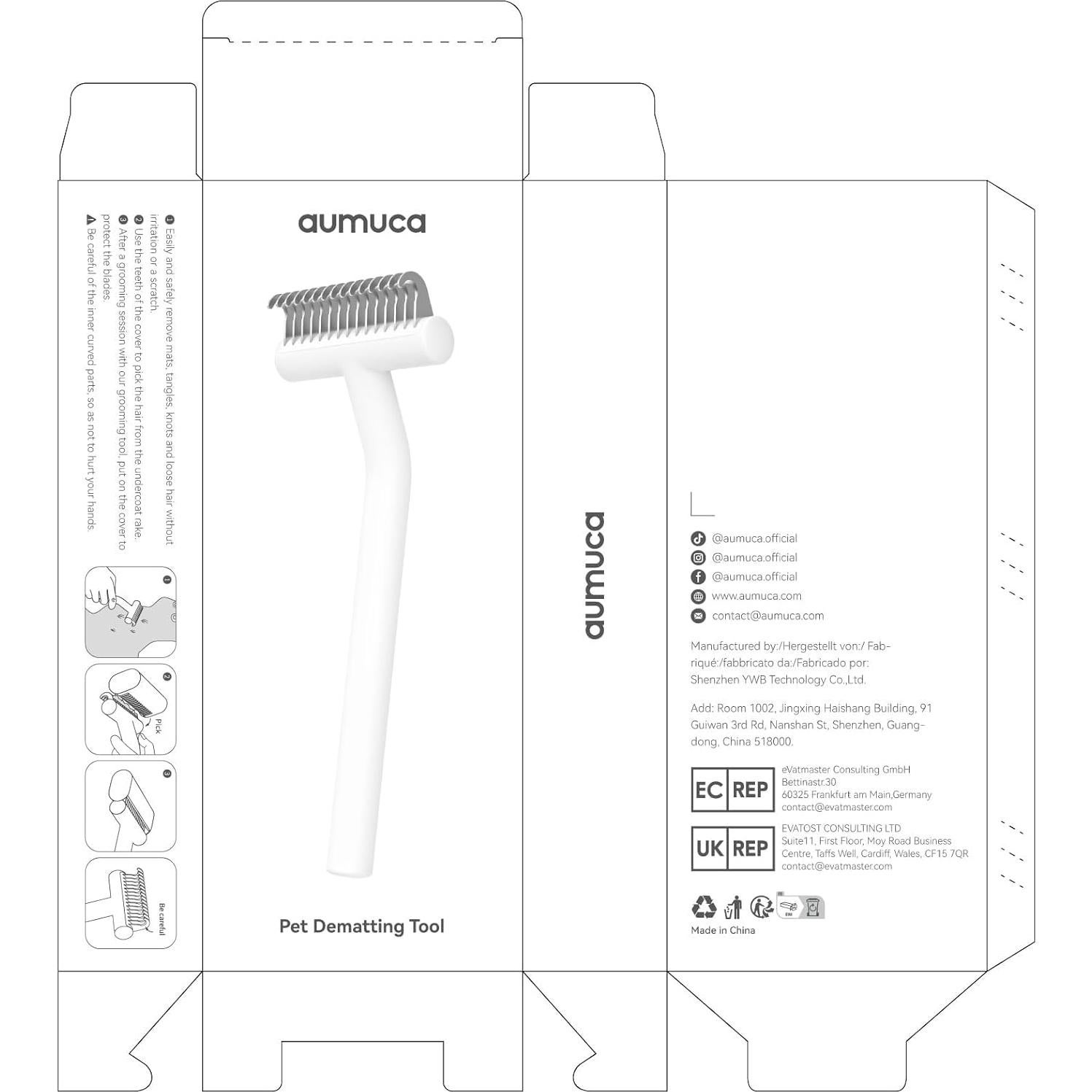 Rastrillo Deshedding Aumuca para Gatos y Perros Pequeños 18.3cm