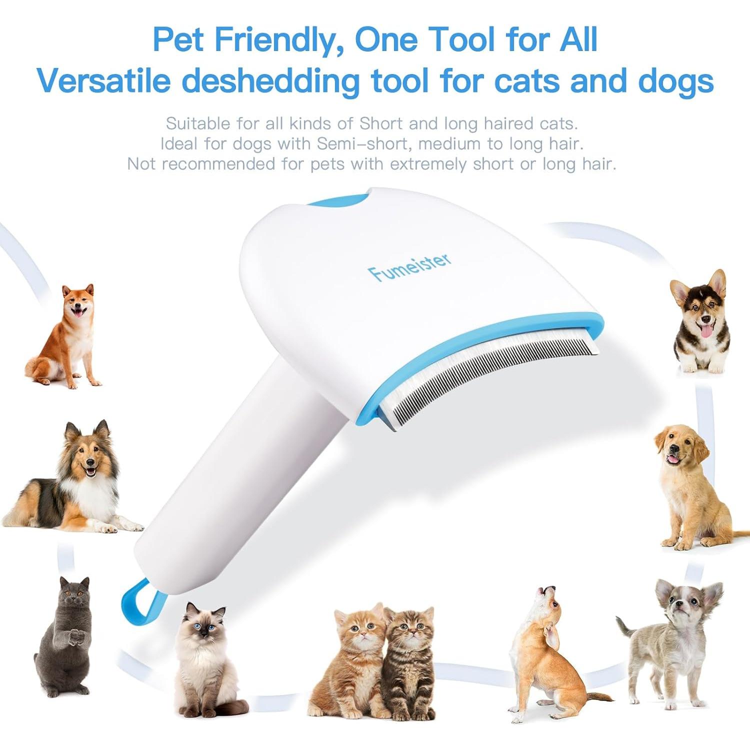 Cepillo Deshedding Fumeister para Perros y Gatos - Azul