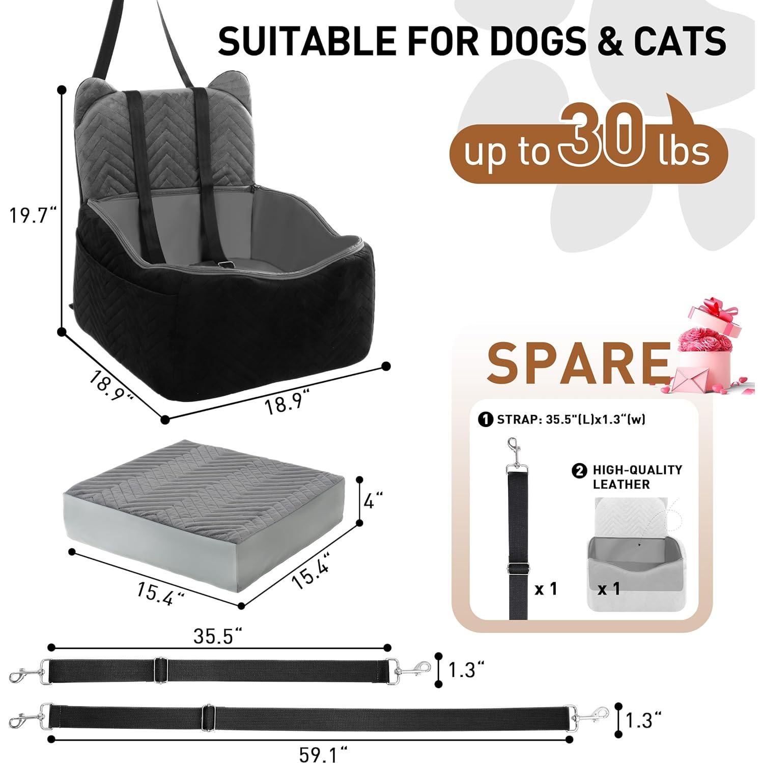 Asiento de Coche Elevador para Perros Anywish Gris 48x48 cm