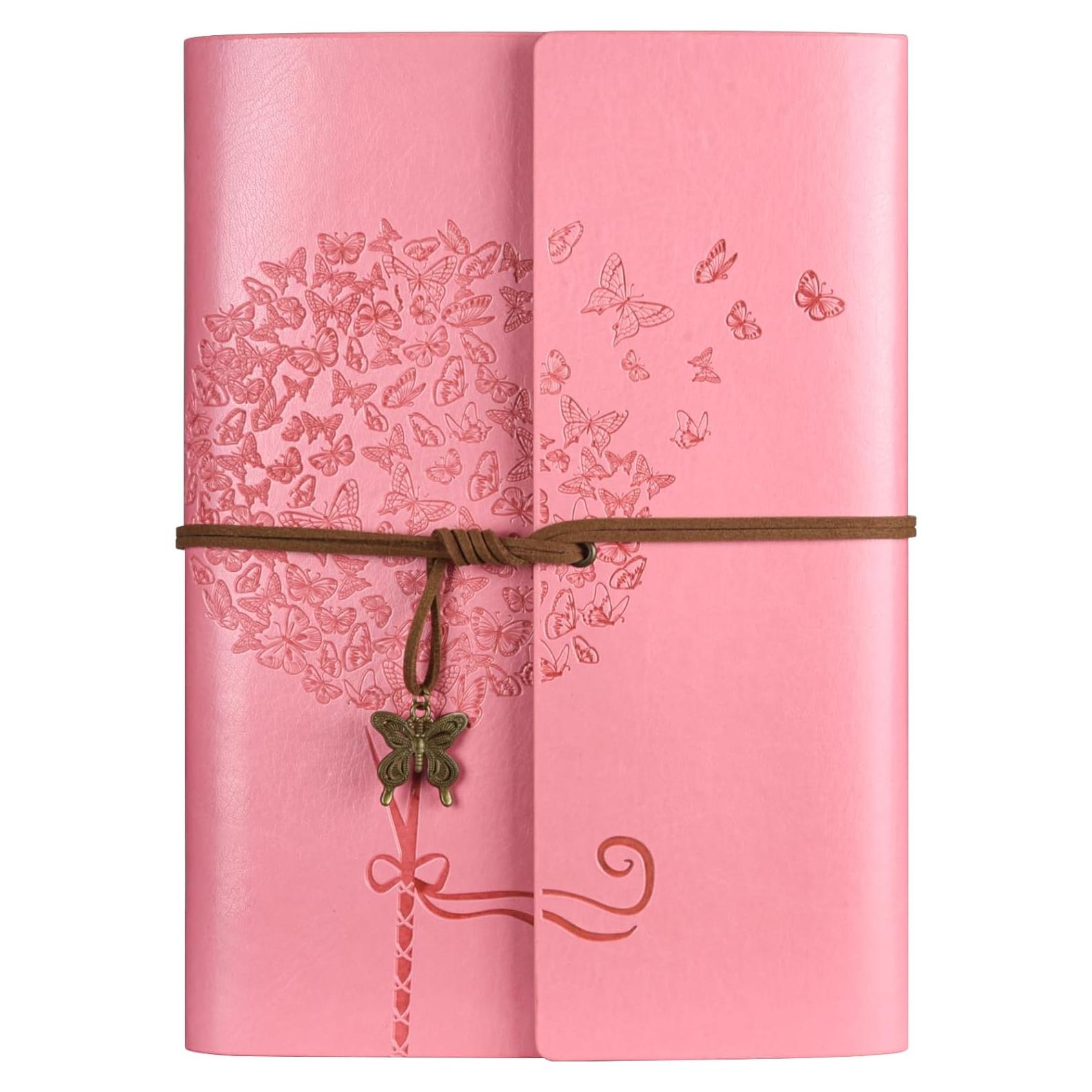 Cuaderno de cuero OMEYA A5 Rosa recargable con bolsillos