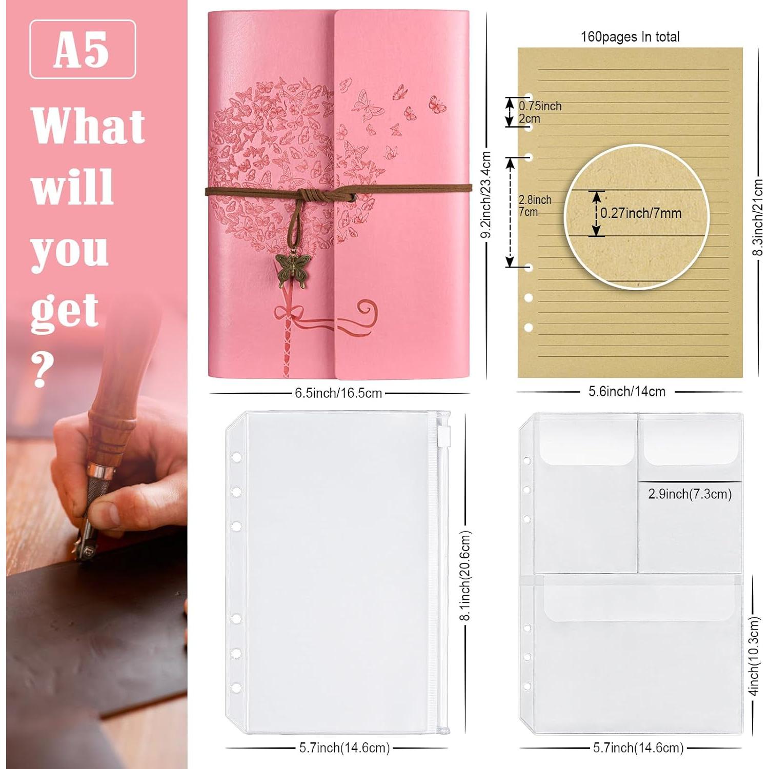 Cuaderno de cuero OMEYA A5 Rosa recargable con bolsillos