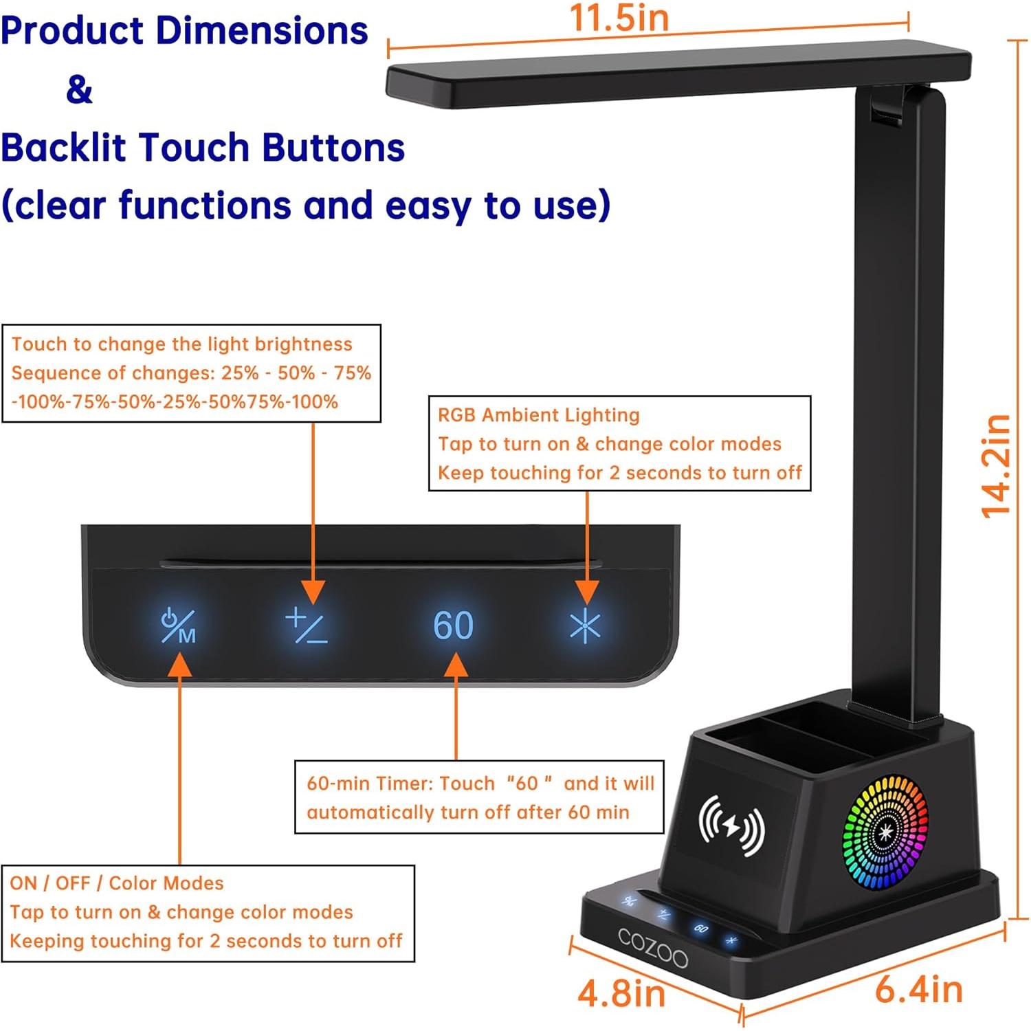 Lámpara de Escritorio Cozoo LED con Cargador Inalámbrico 15W
