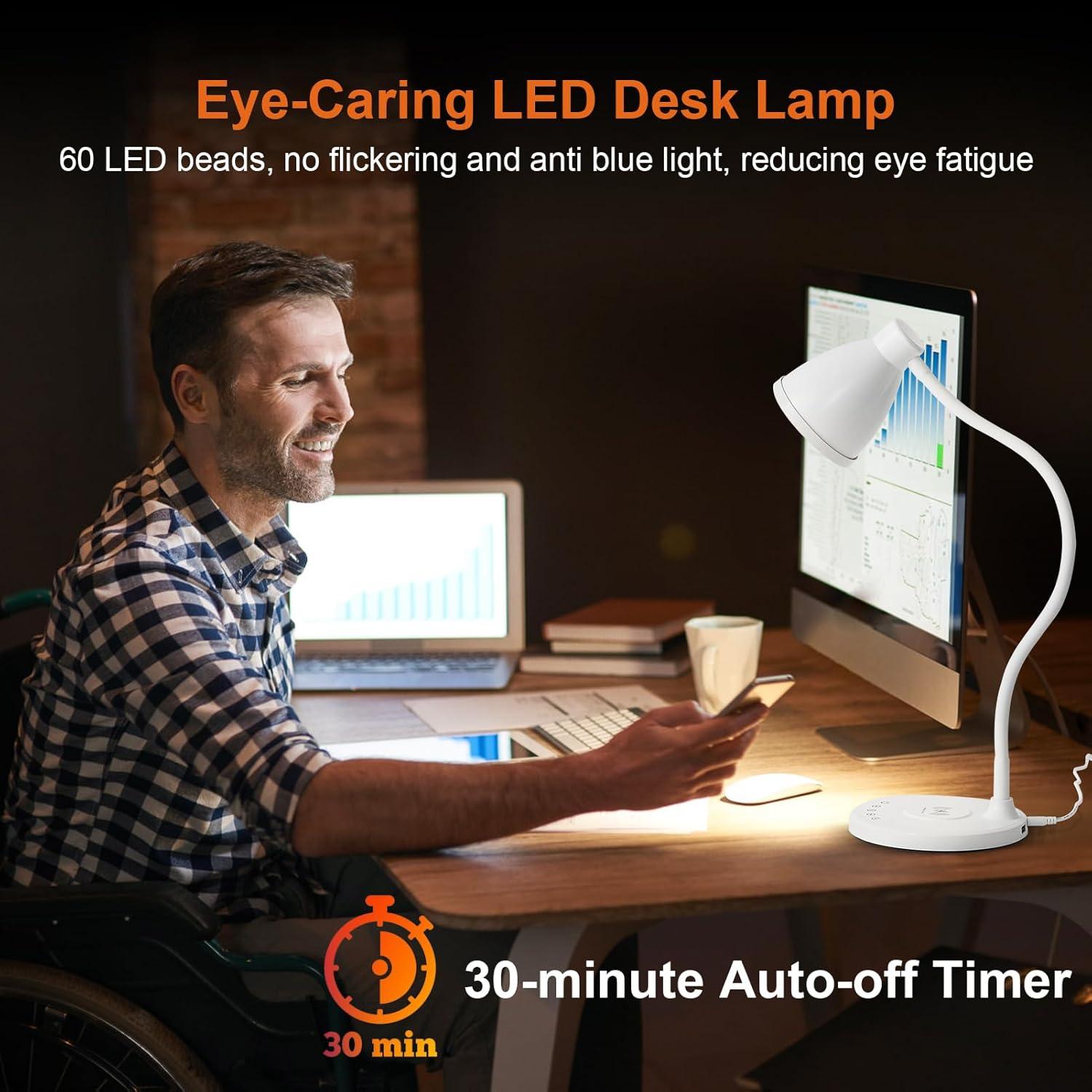 Lámpara de Escritorio BOHON LED Blanca con Carga USB y Táctil