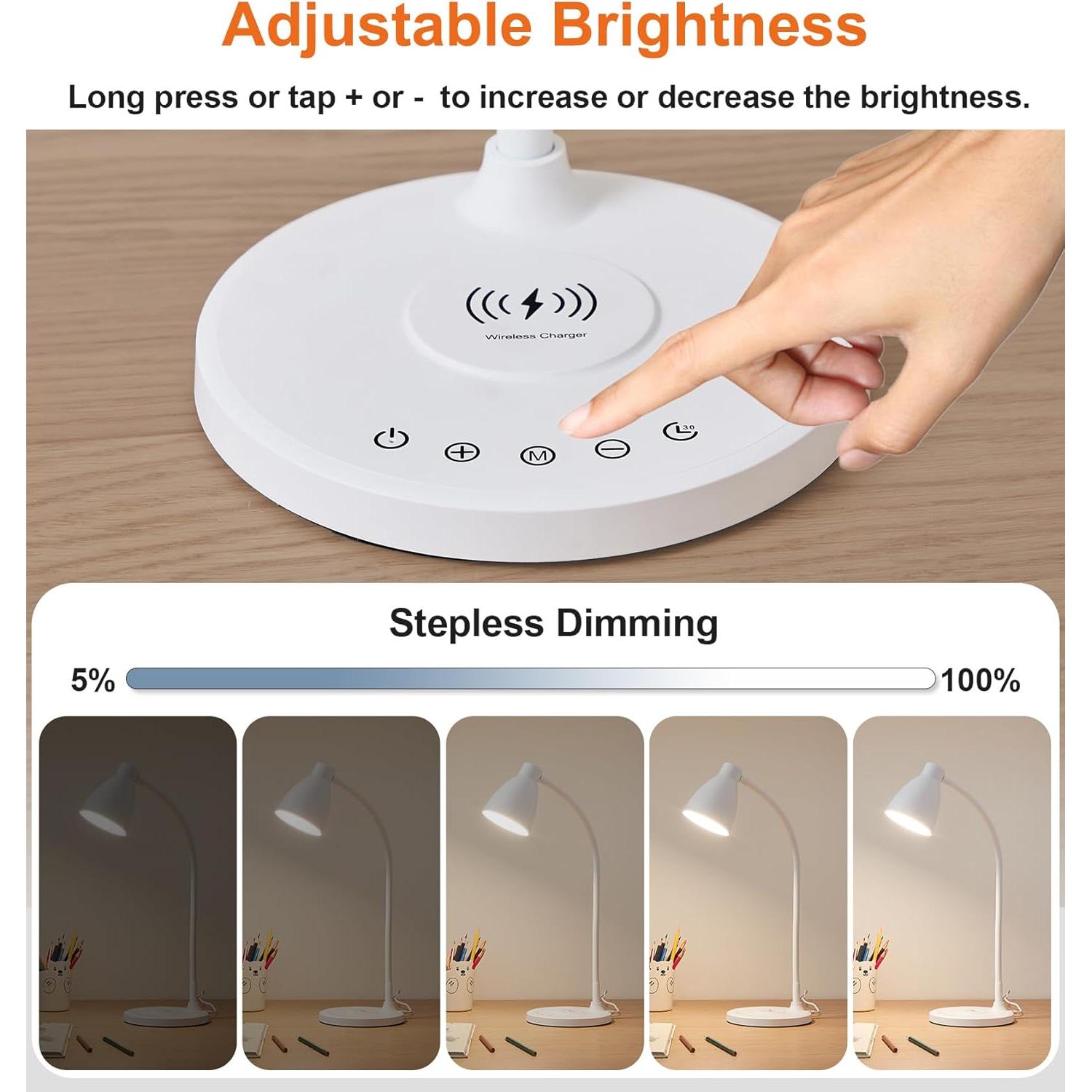 Lámpara de Escritorio BOHON LED Blanca con Carga USB y Táctil