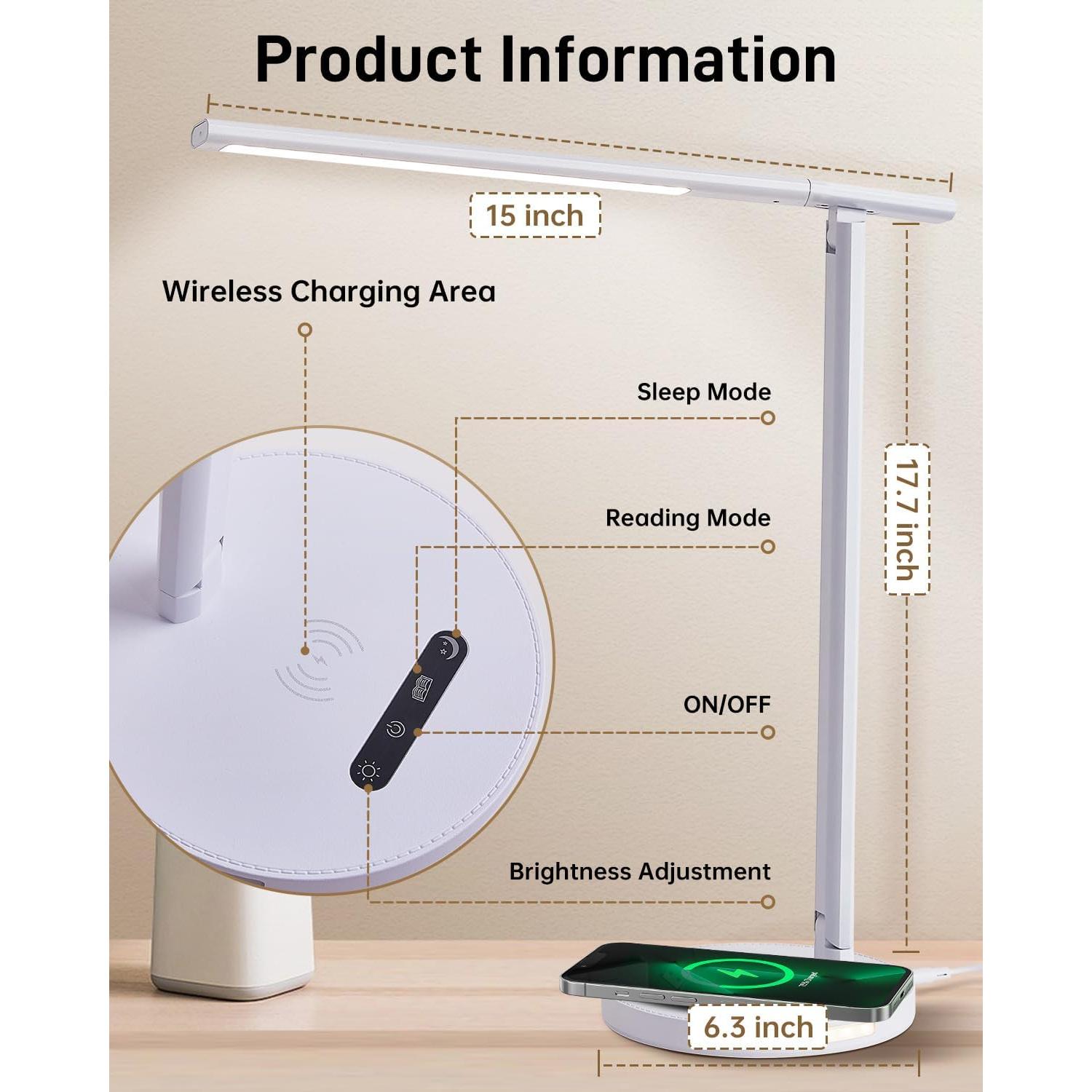 Lámpara de Escritorio LED PAK con Cargador Inalámbrico 38x16cm