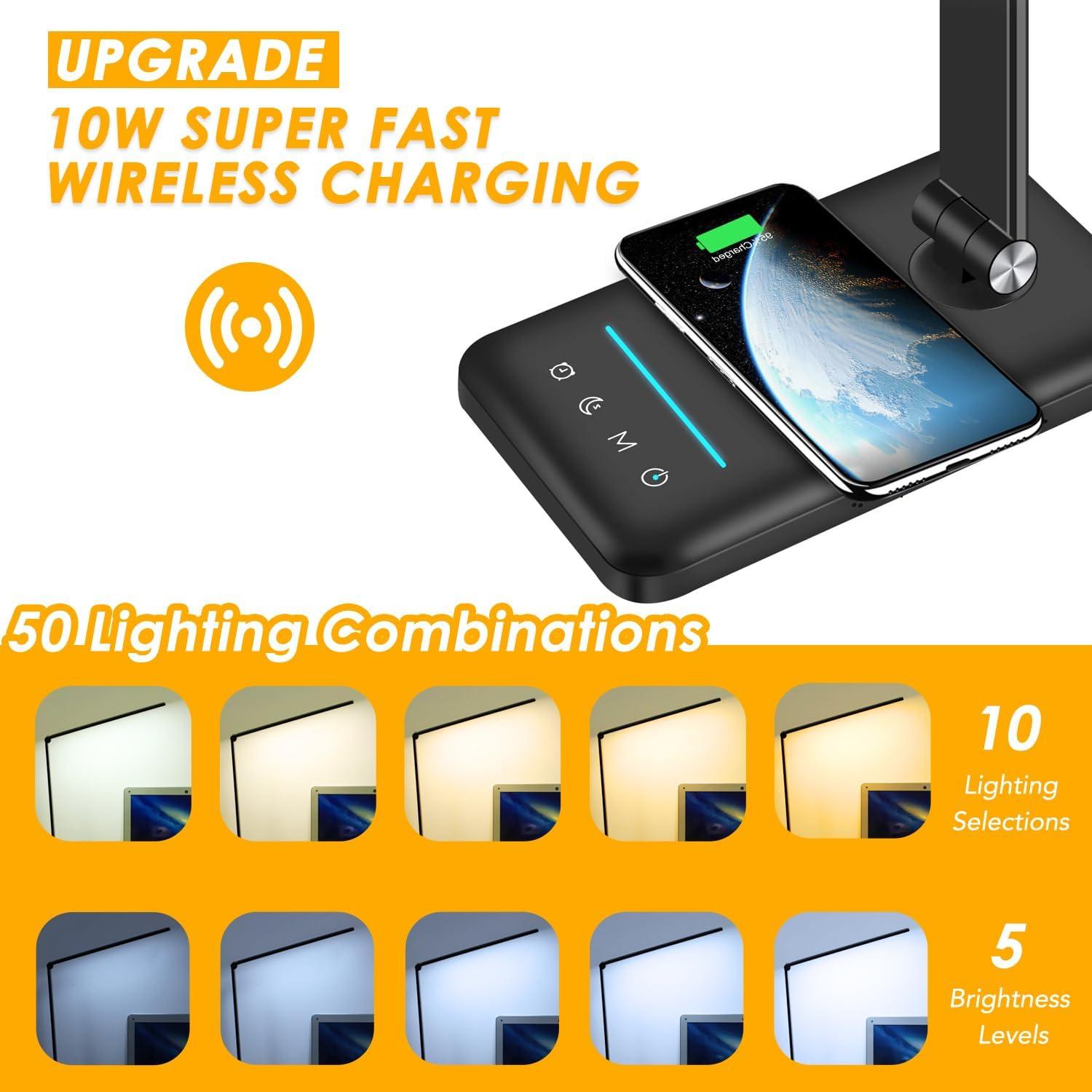 Lámpara de Escritorio LED HMFUNTM con Cargador Inalámbrico