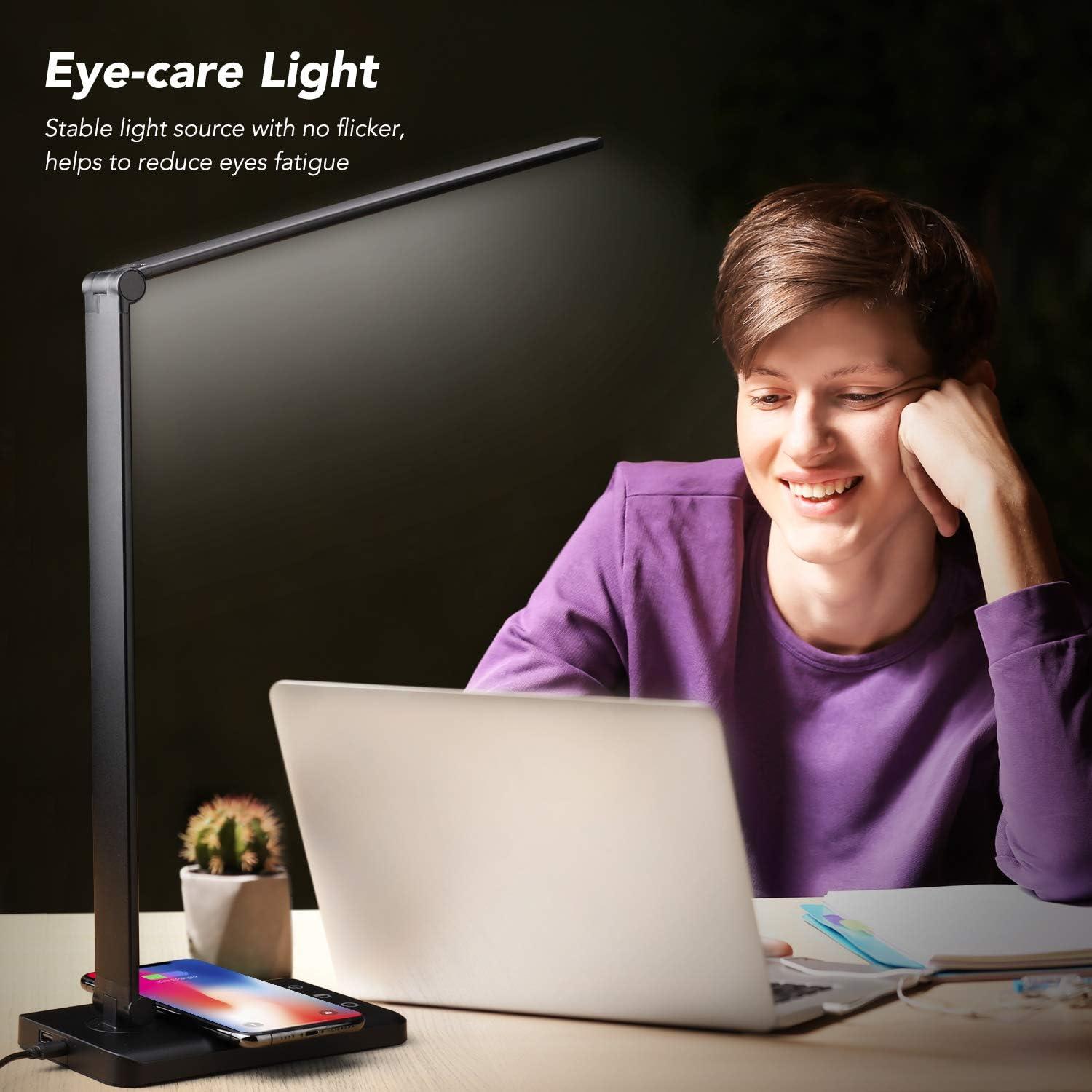 Lámpara de Escritorio LED HMFUNTM con Cargador Inalámbrico