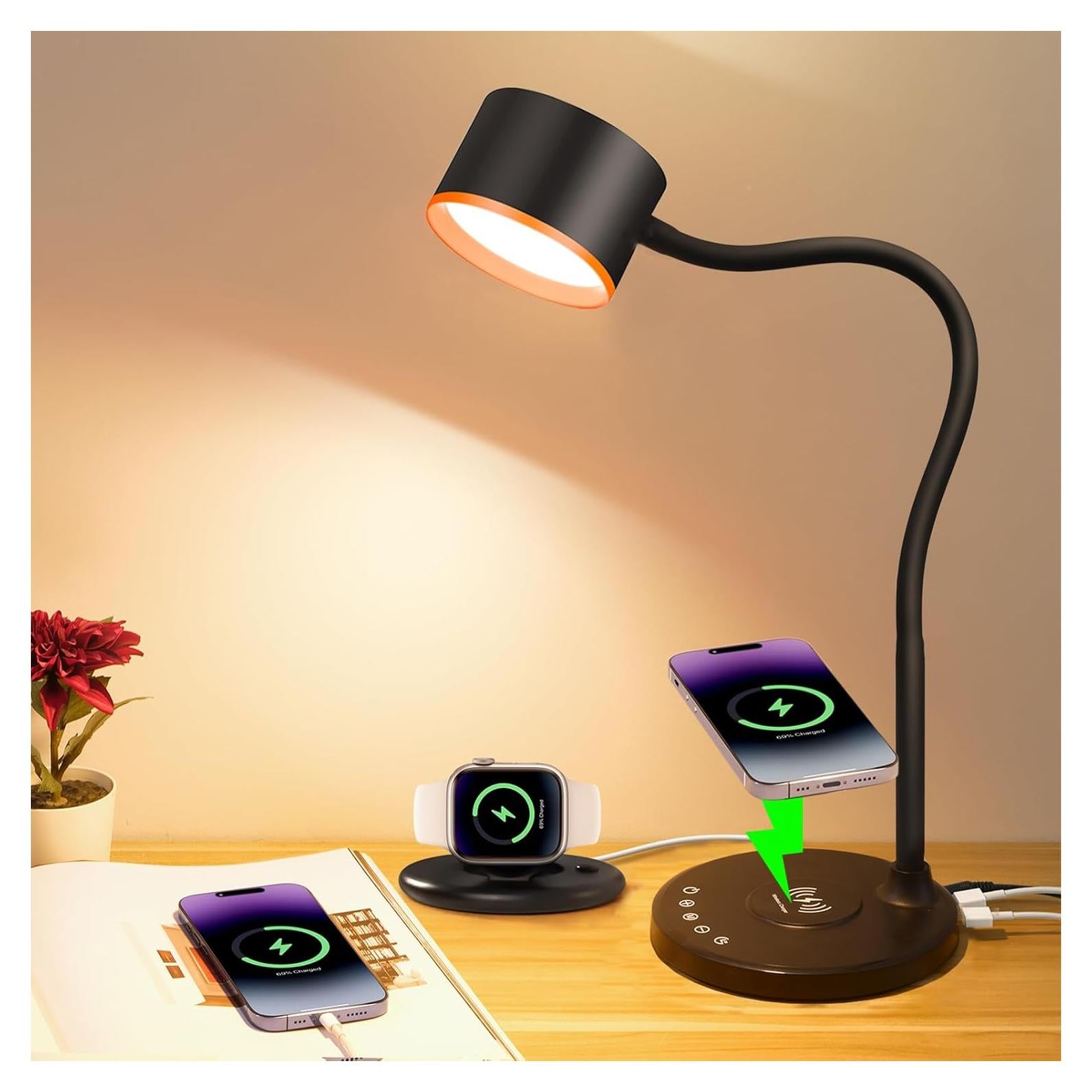 Lámpara de Escritorio LED LiFMIRA Negra con Cargador Inalámbrico