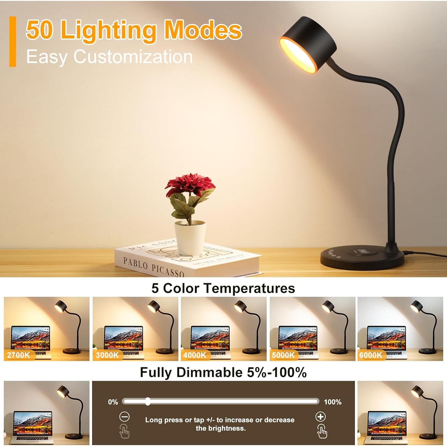 Lámpara de Escritorio LED LiFMIRA Negra con Cargador Inalámbrico