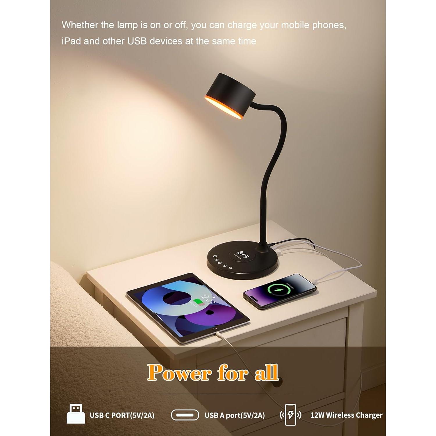 Lámpara de Escritorio LED LiFMIRA Negra con Cargador Inalámbrico