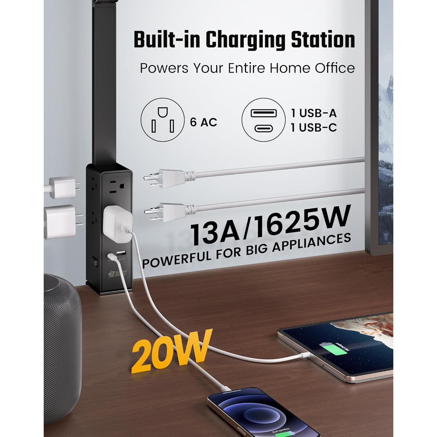 Lámpara de Escritorio LED SUPERDANNY con Regleta 6 Salidas USB-C