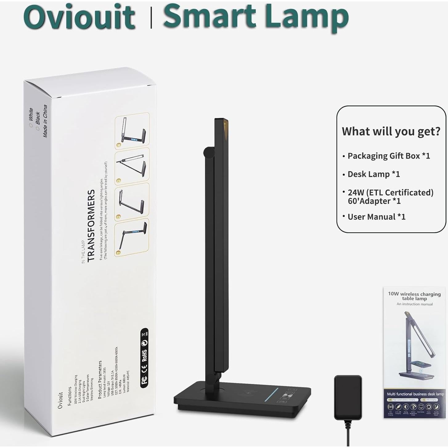 Lámpara de escritorio Oviouit 10 en 1 LED con cargador 10W