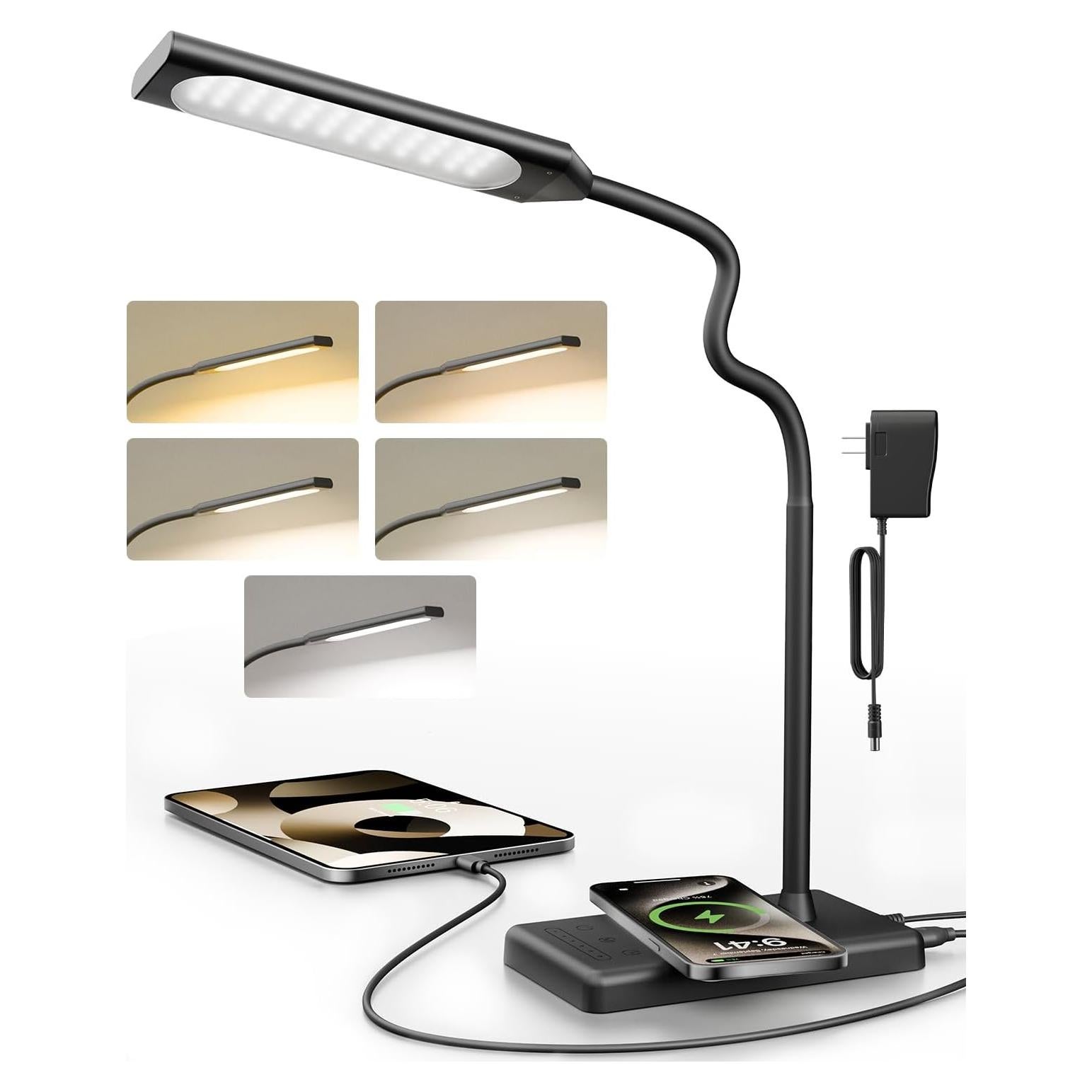 Lámpara de Escritorio LED MONGERY Ajustable con Carga Inalámbrica