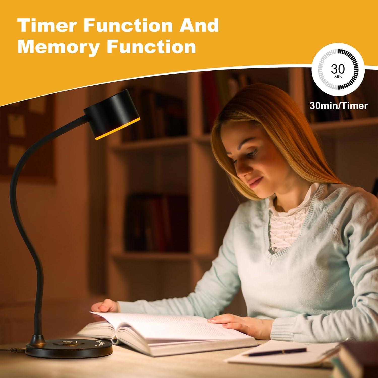 KAiSnova Desk Lamp for Office Home, Gooseneck Desk Lamp with Wireless Charger, Touch Table Lamp with USB C+A Charging Ports, 5 Colors Dimmable Bedside Reading Lamp for College Dorm Room Black