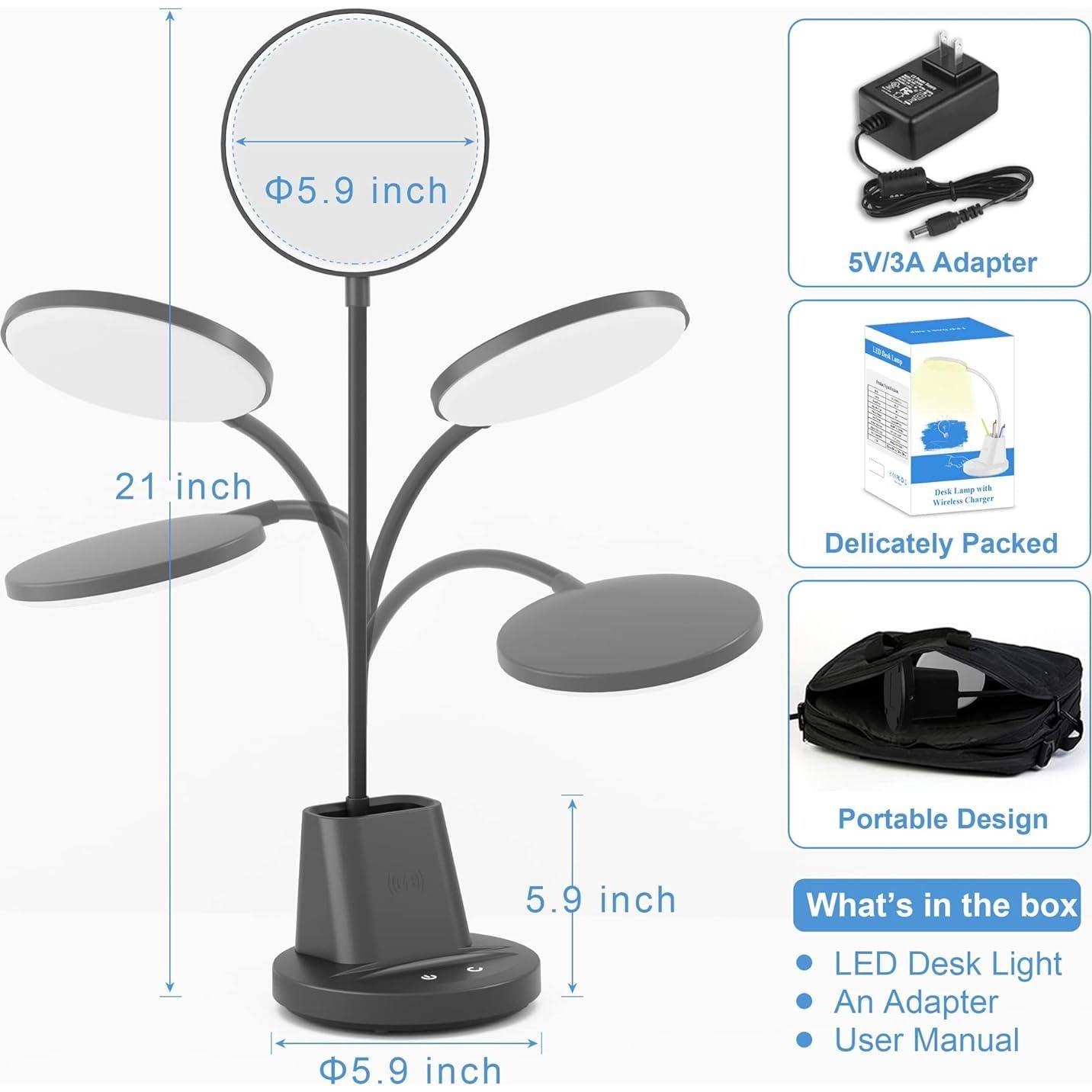 Lámpara de Escritorio Sailstar LED con Cargador Inalámbrico 800 Lúmenes
