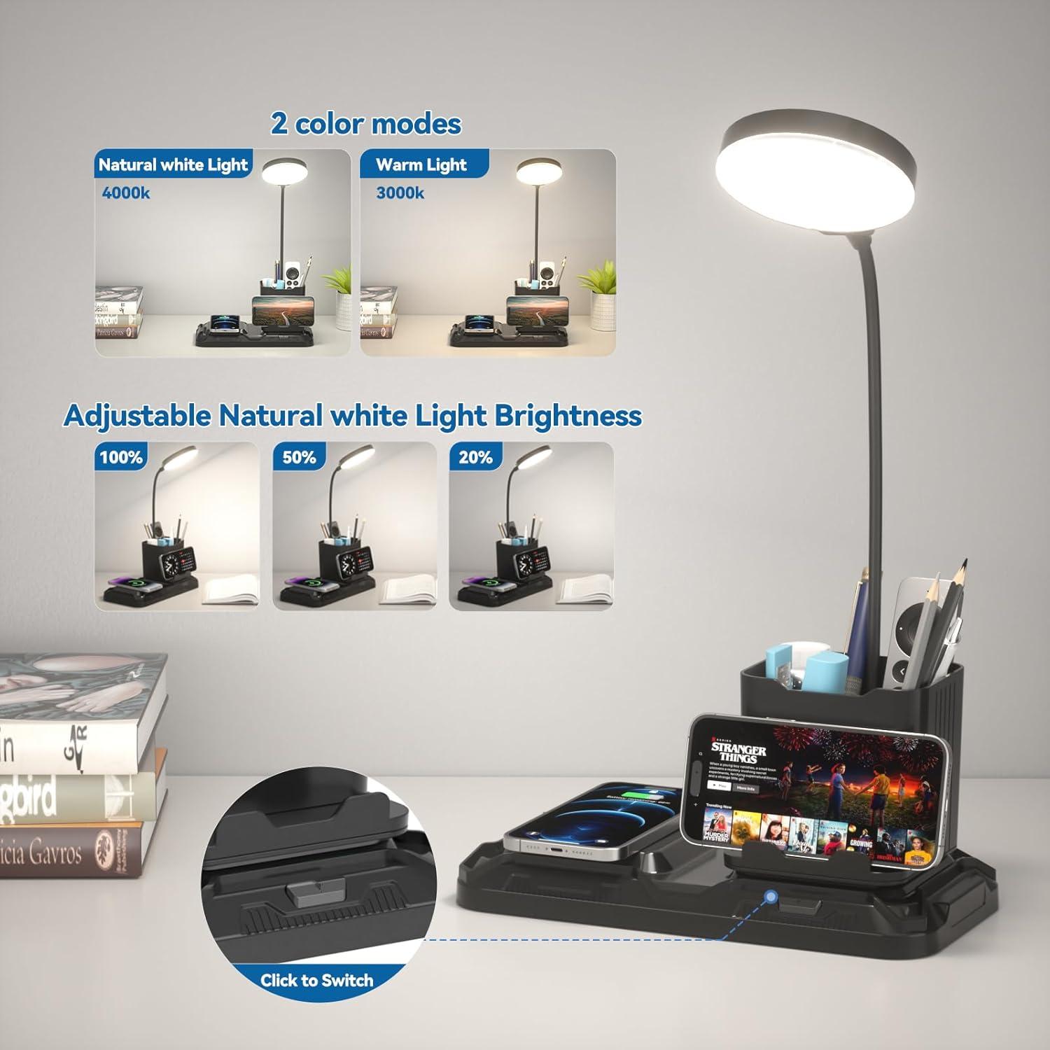 Lámpara de Escritorio KDD 4 en 1 con Cargador Inalámbrico LED