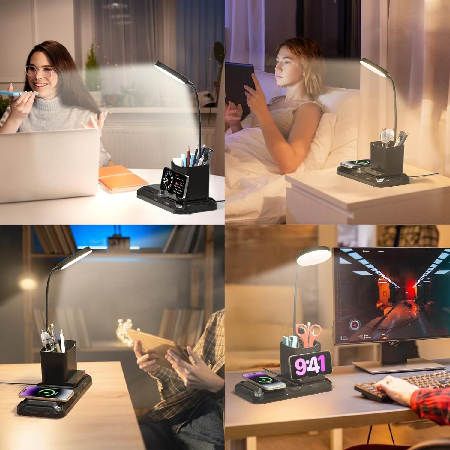 Lámpara de Escritorio KDD 4 en 1 con Cargador Inalámbrico LED
