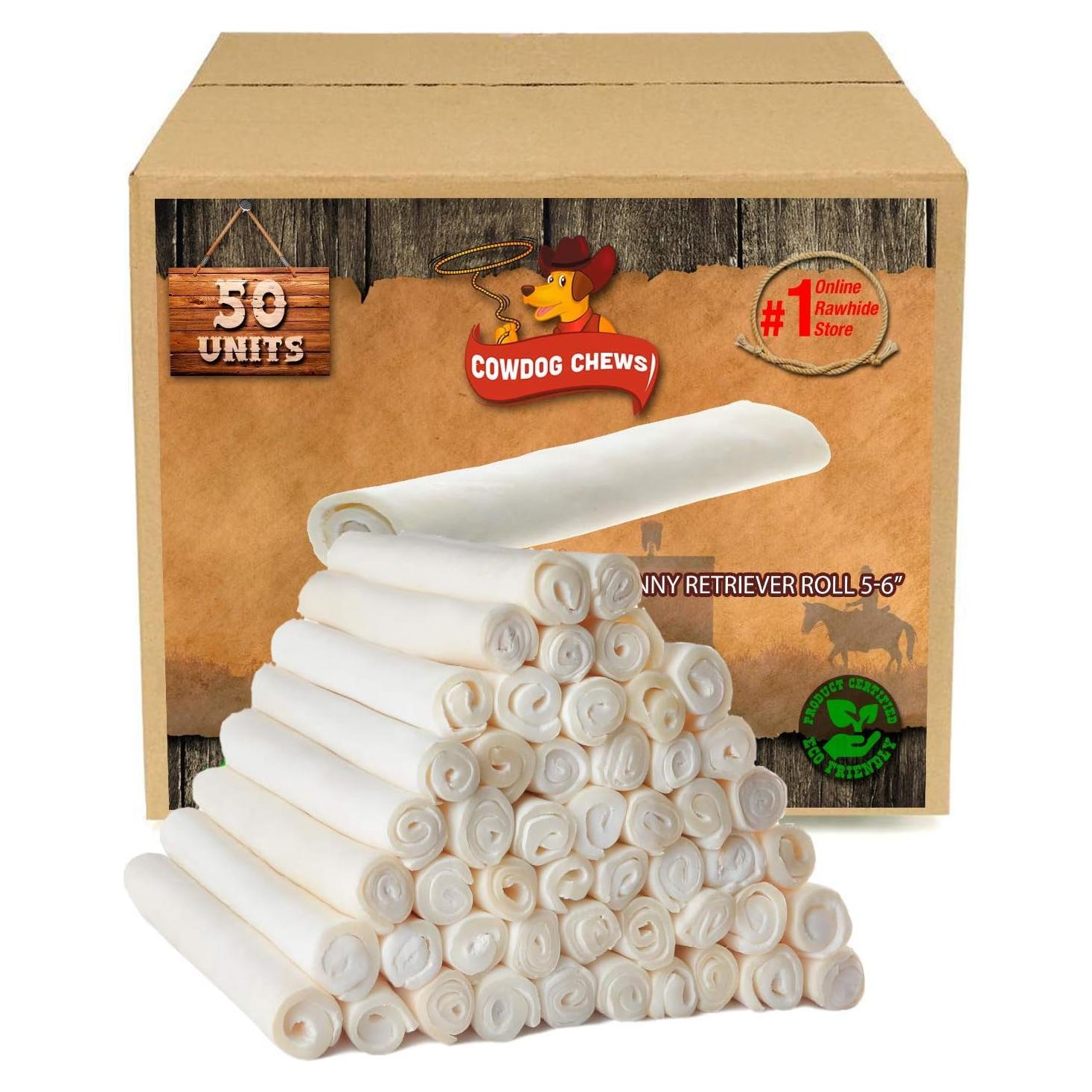 Rollos de piel de res 100% natural Cowdog Chews - 50 unidades