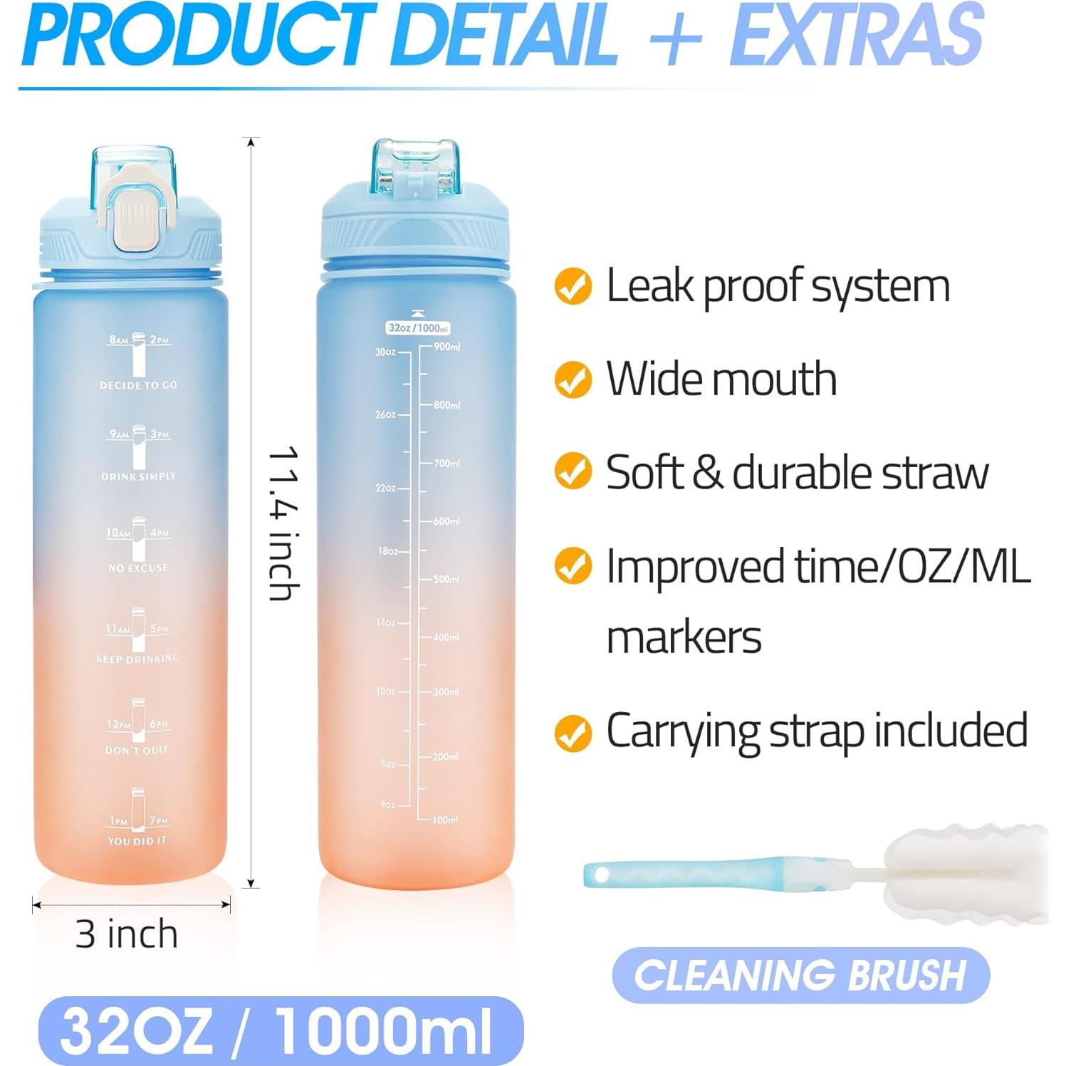 Botella de Agua Motivacional 32oz YC Kitchen - A Prueba de Fugas