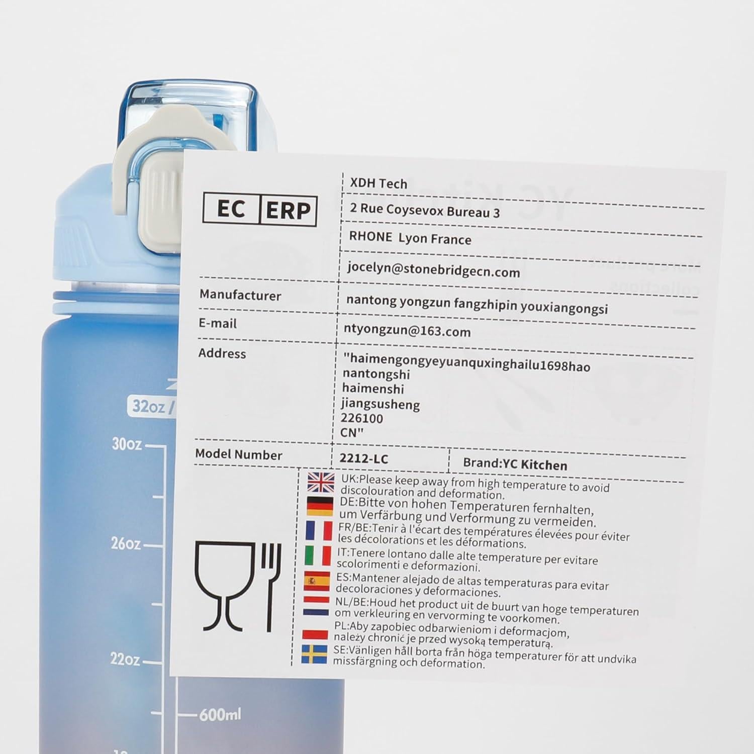 Botella de Agua Motivacional 32oz YC Kitchen - A Prueba de Fugas