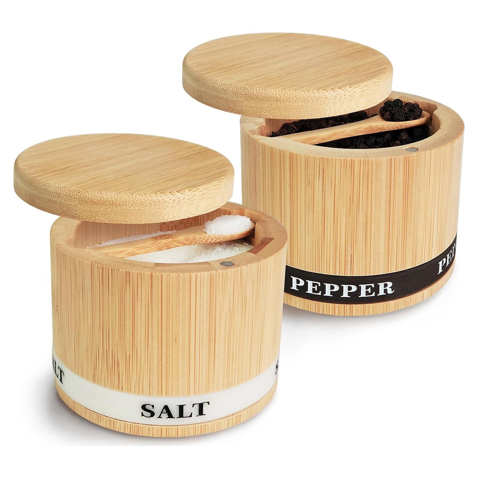 Caja de Sal y Pimienta de Bambú ThougrLyh 8 oz con Tapa Giratoria